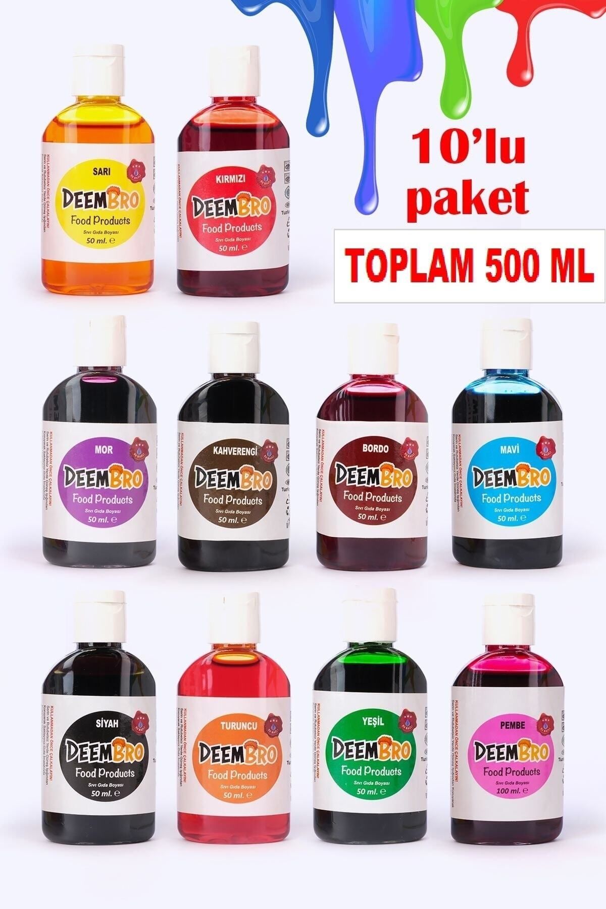Gıda Boyası Seti 10 Adet 10 Renk 50 Ml X 10 Adet Toplam 500 Ml Su Bazlı Sıvı Gıda Boyaları