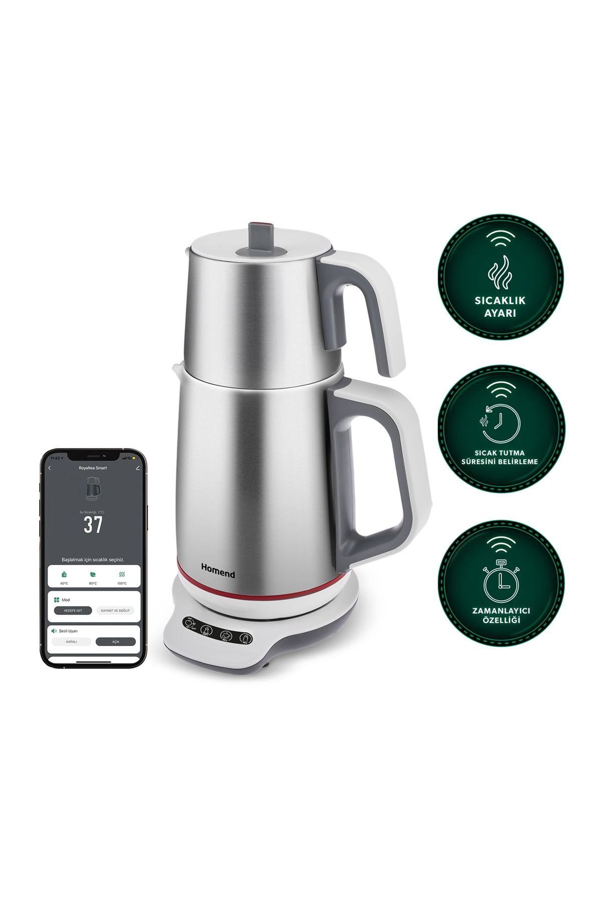 Royaltea Smart 1790h Inox Konuşan Çay Makinesi Beyaz (Wİ-Fİ)