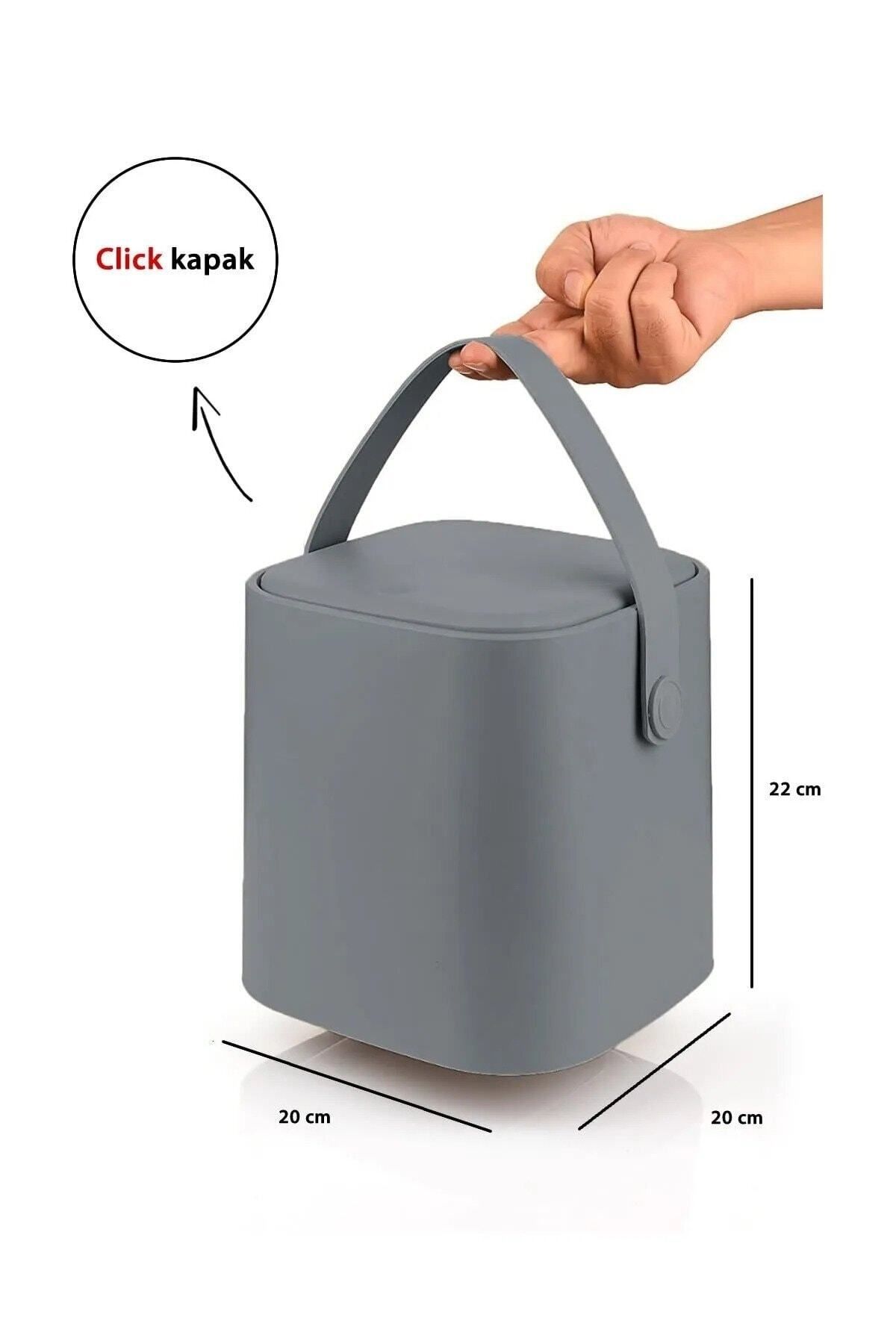 Click Kapaklı Tutma Saplı Iç Kovalı Tezgah Üst Mutfak Çöp Kovası 4 Lt - Gri