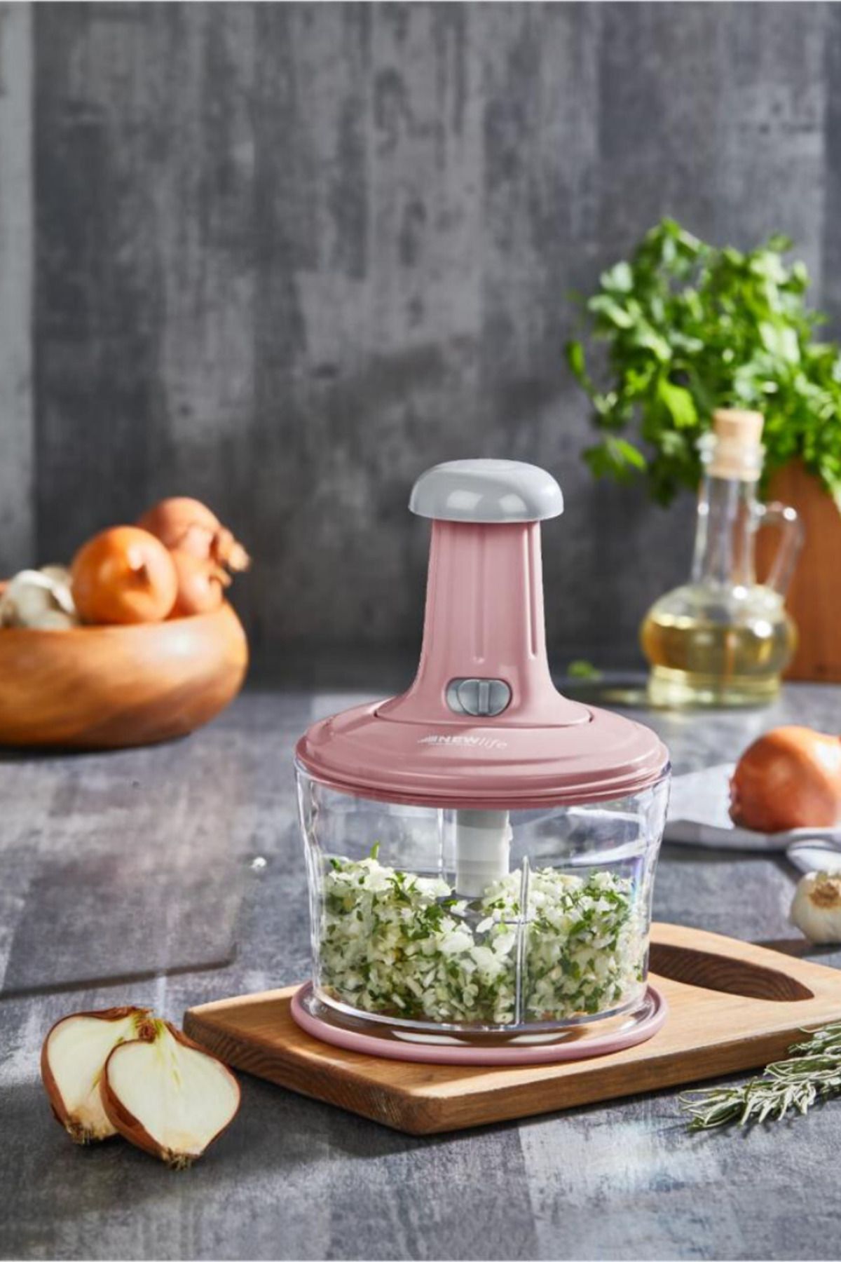 Büyük Paslanmaz Çelik Bıçaklı Üstten Basmalı El Rondosu Blender Soğan Sebze Doğrayıcı