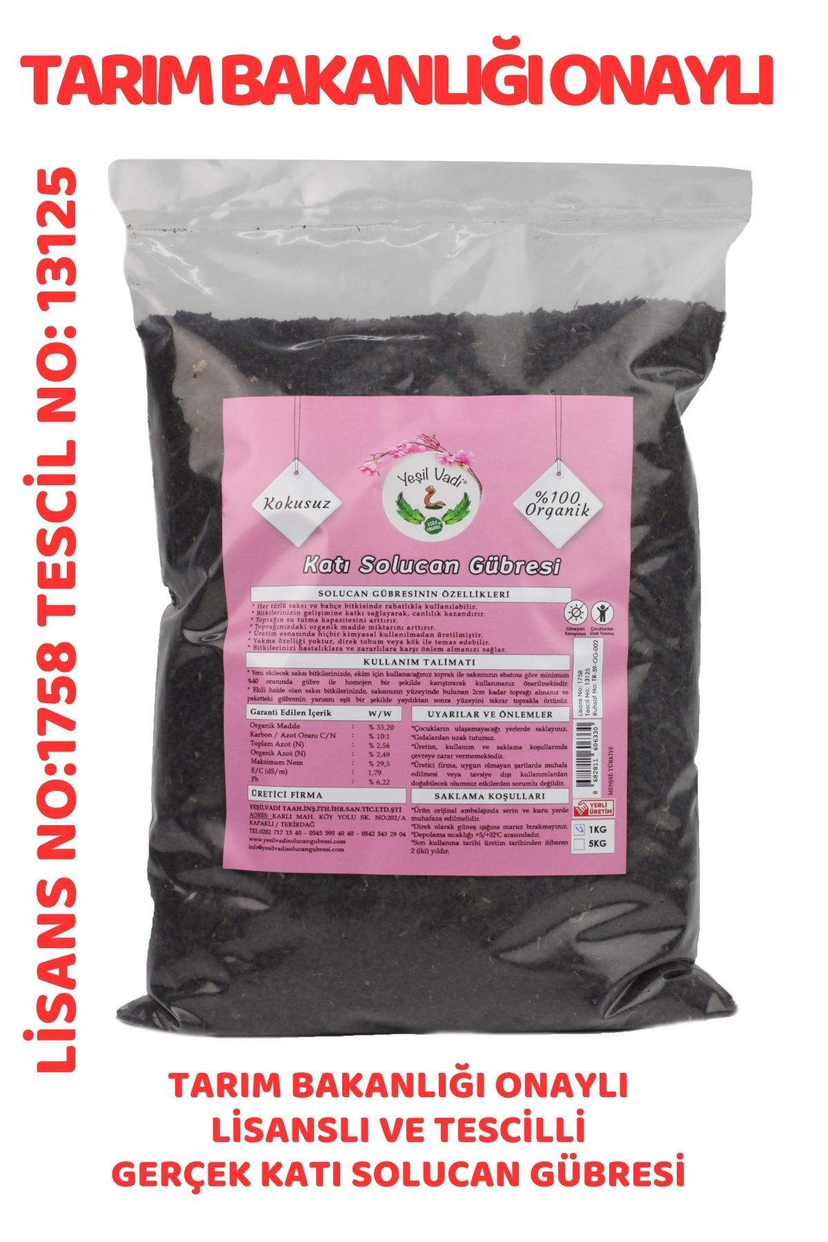 Organik Katı Solucan Gübresi 1 Kg. Poşet