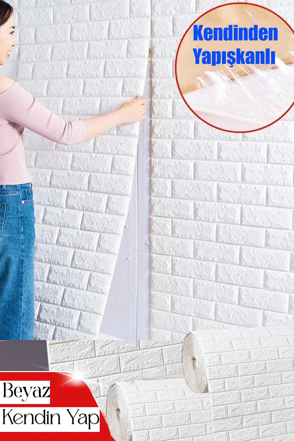 50x7 Cm Beyaz Kendinden Yapışkanlı Duvar Kağıdı Esnek Köpük Paneli 3d Boyutlu Tuğla Desen