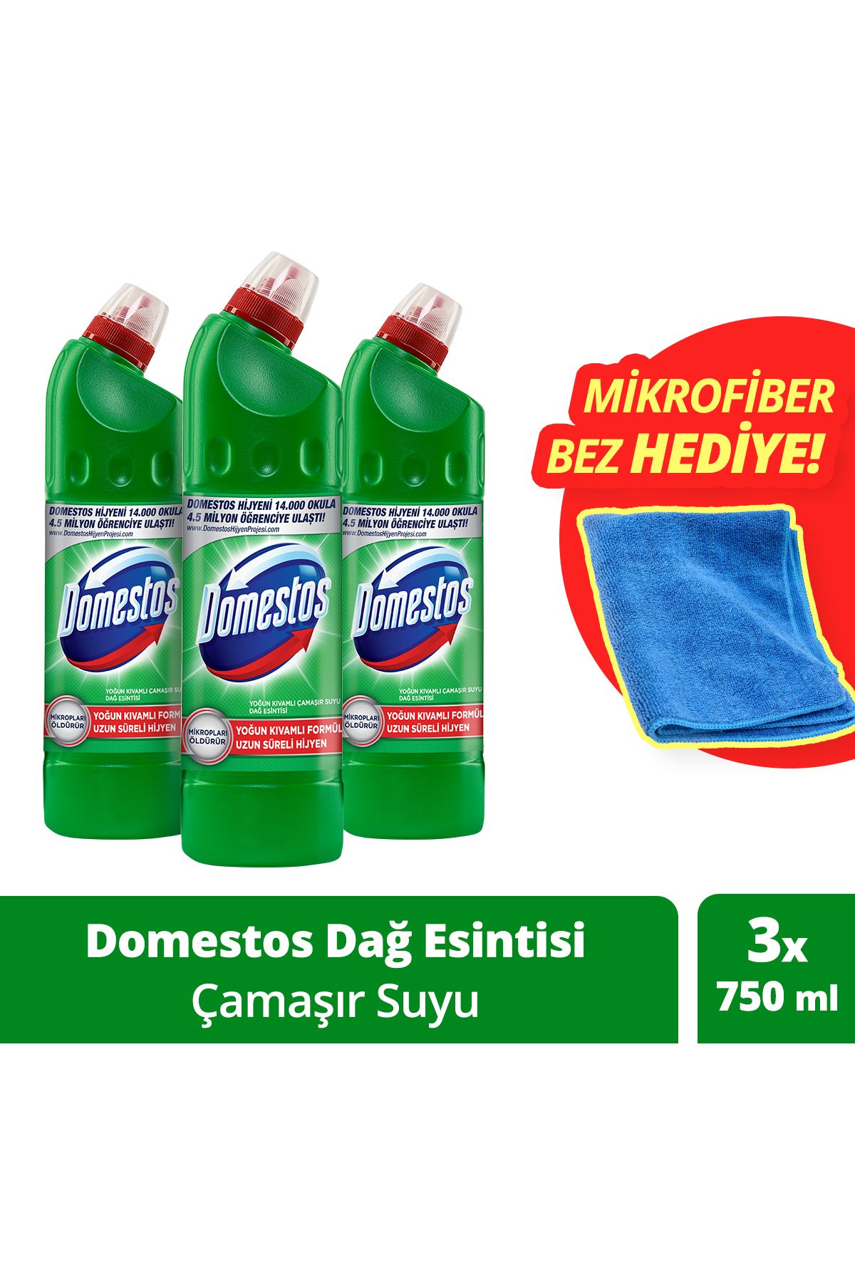 Çamaşır Suyu Dağ Esintisi 750 ml X 3 Mikrofiber Bez 1 Adet