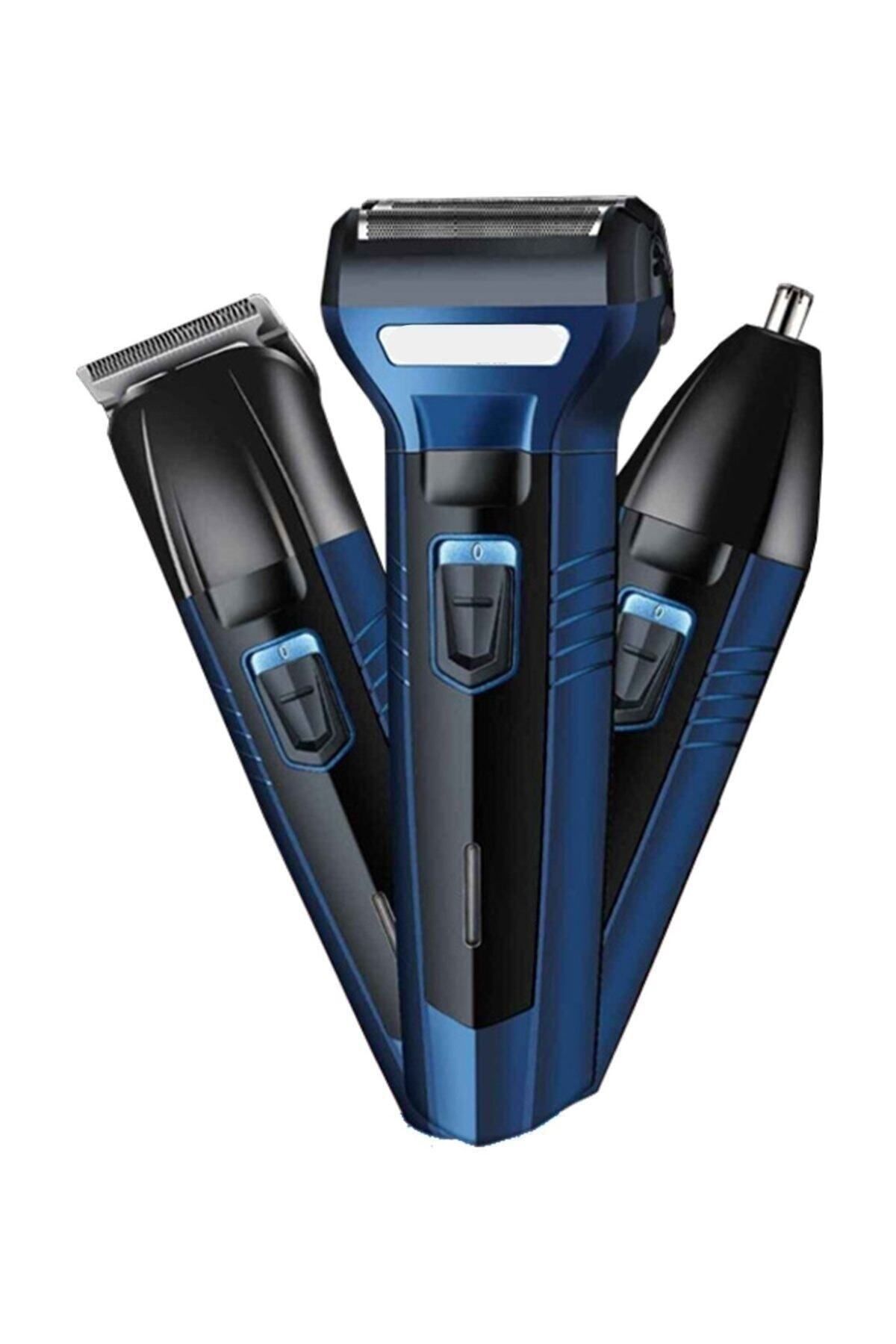 Yazılı Gold Turbo 3'lü Set Saç Sakal Kesme Traş Makinesi Burun Kılı Alma 3 in1 Pro Model Erkek Bakım
