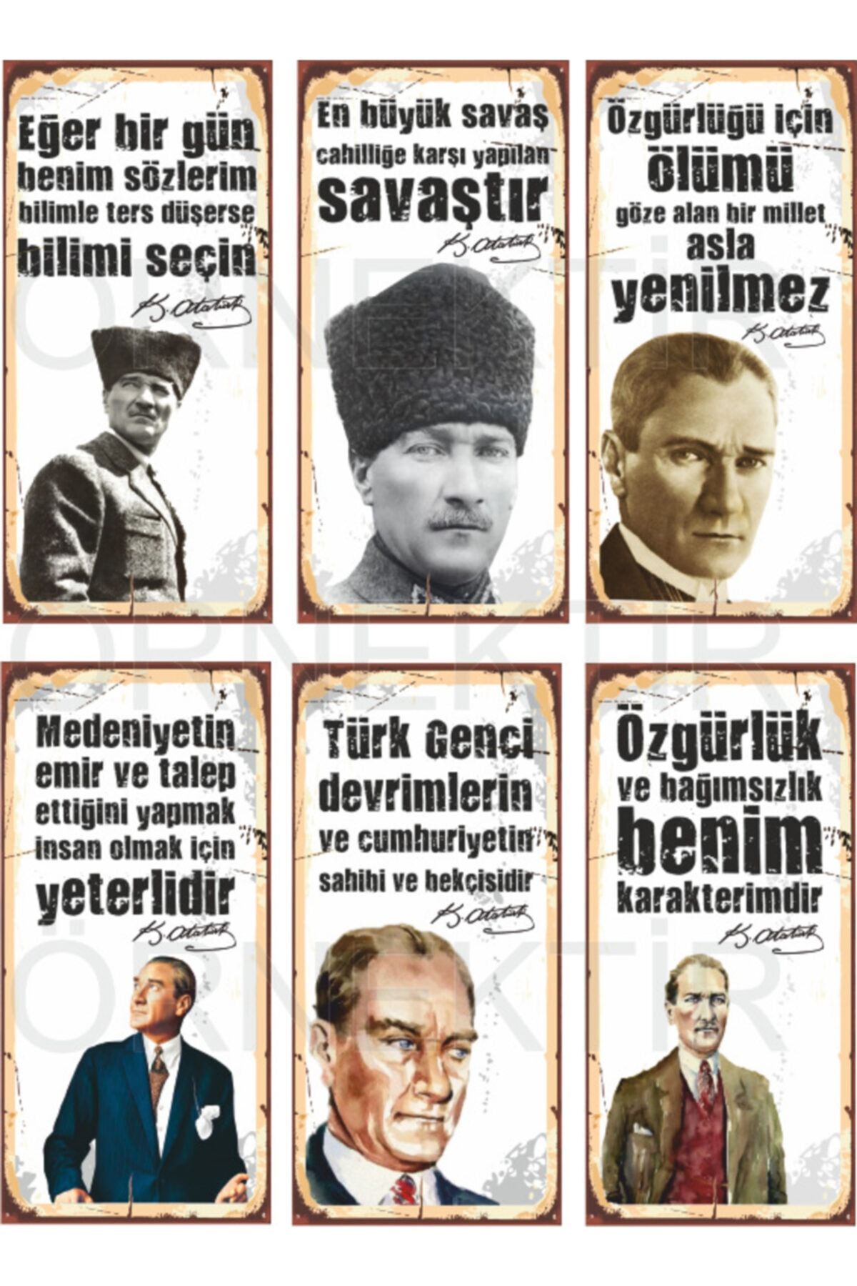 Mustafa Kemal Atatürk 6lı Mini Retro Ahşap Poster Seti