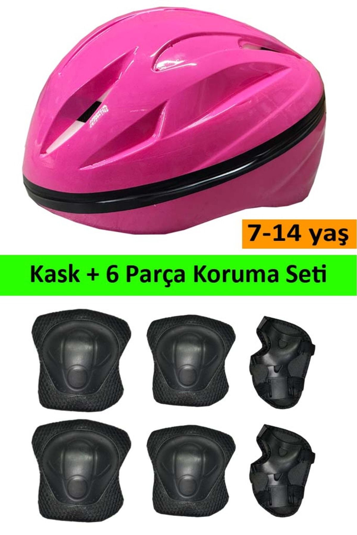 Pembe Paten Çocuk Paten Koruyucu Set Kask Dizlik Dirseklik Koruyucu Set