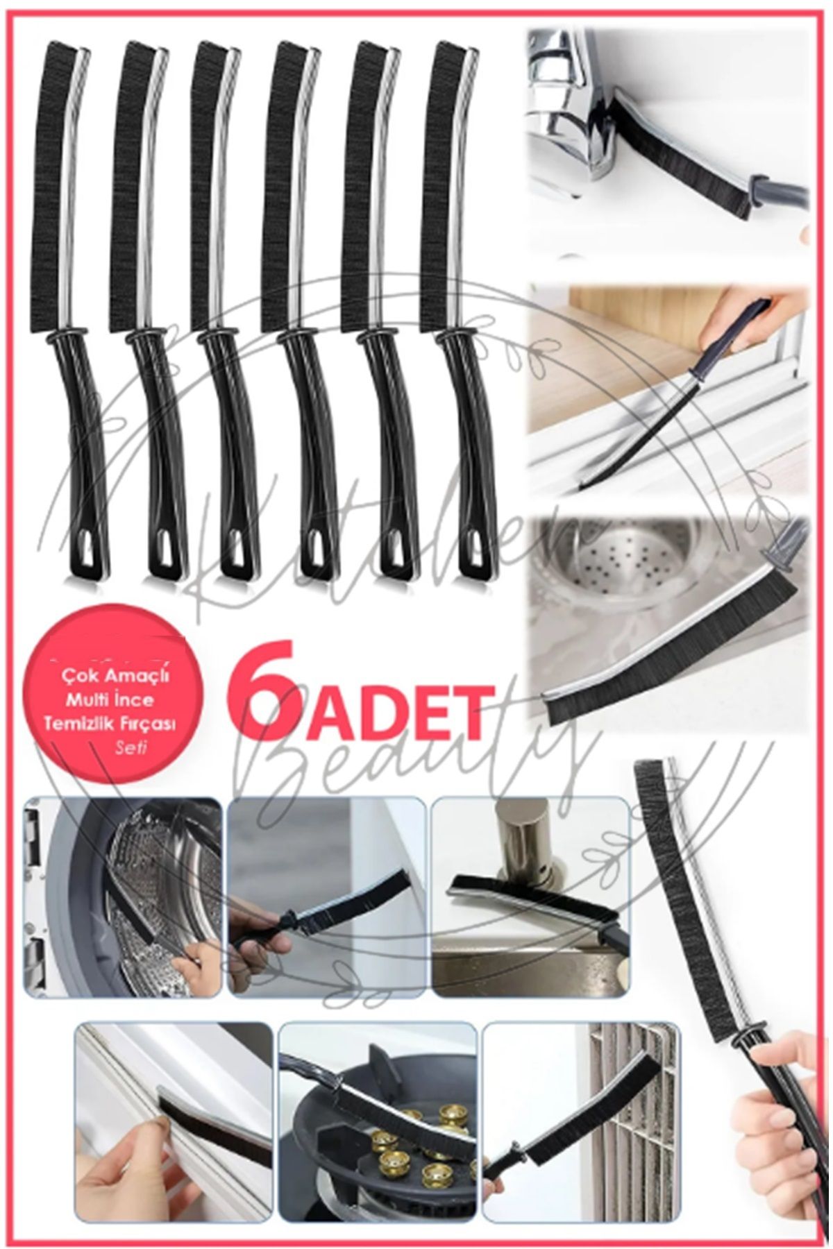 6 ADET Çok Amaçlı Multi İnce Temizlik Fırçası Derz Arası Banyo Mutfak Lavabo Detay Temizleme Fırçası