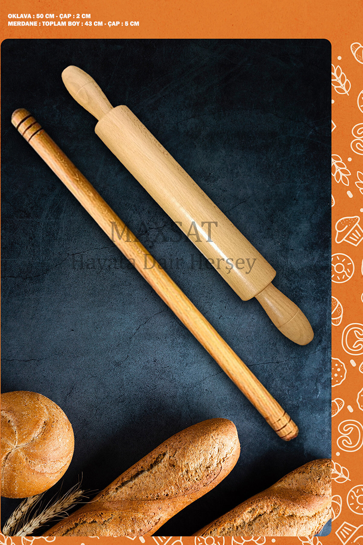 Ahşap Oklava Merdane Hamur Açma Oklava Seti Merdanesi Hamur Şekillendirici 2 Parça TYCMXT101223