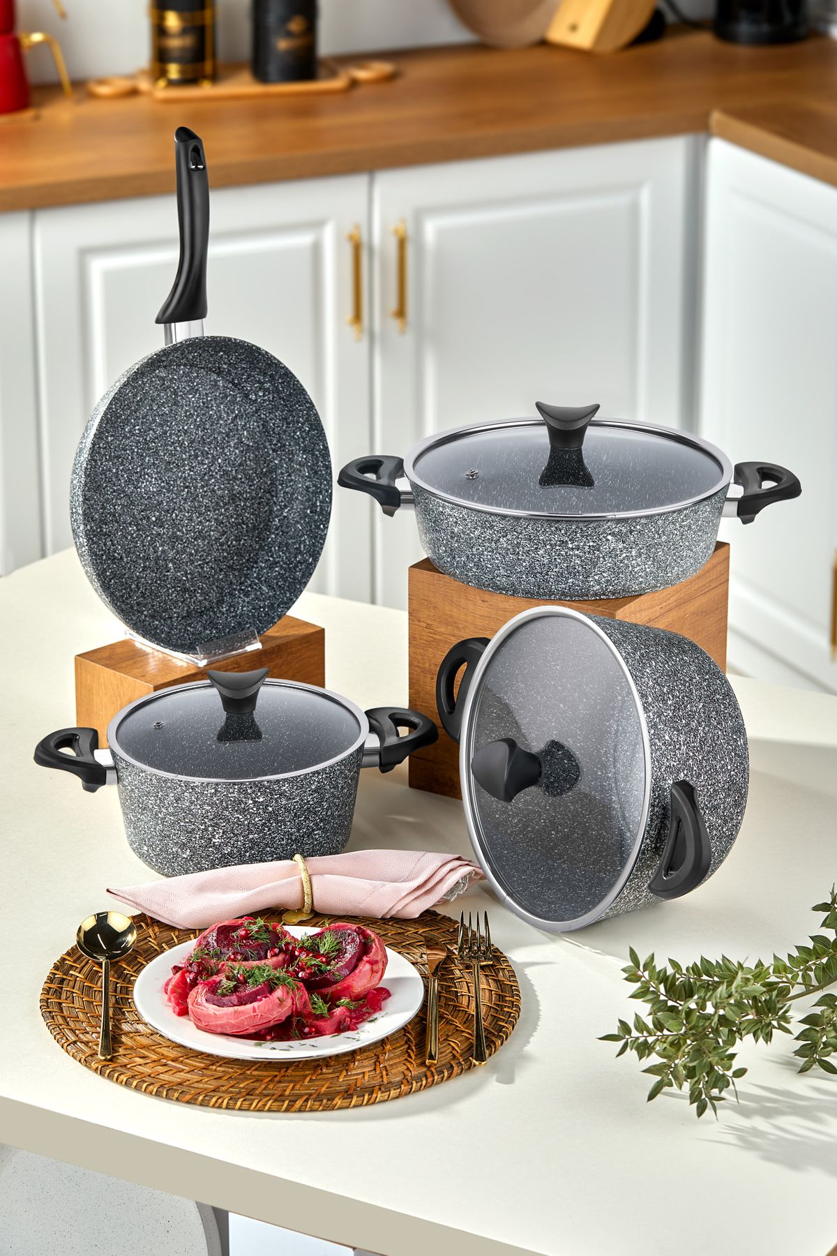 Mastercook 7 Parça Granit Tencere Seti Gri