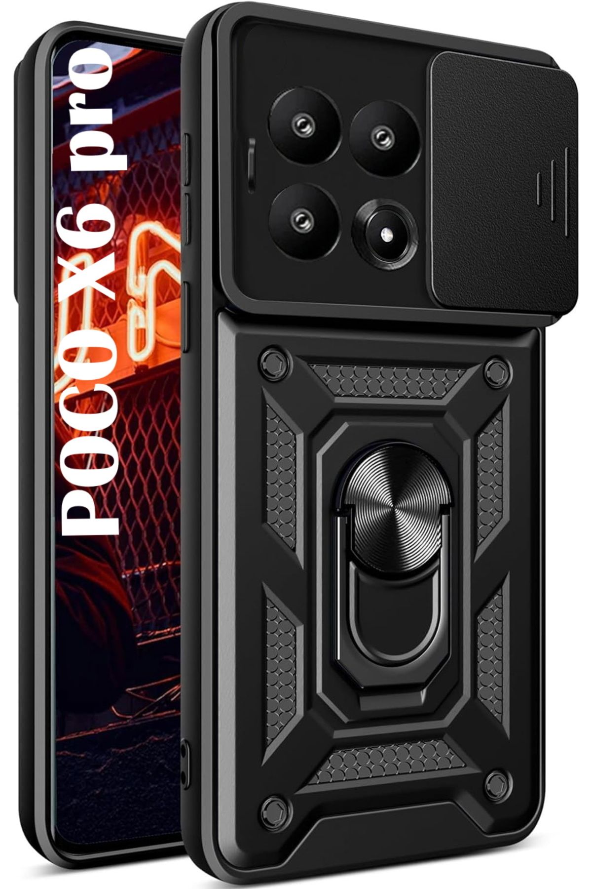 Poco X6 Pro 5g Kılıf Darbeye Dayanıklı Tam Koruyucu Kamera Korumalı Sürgülü Zırh Tank Armor Kapak