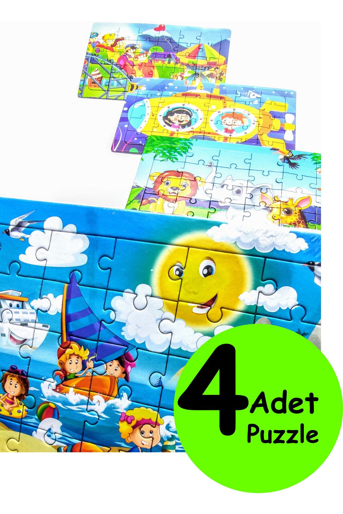 4 Adet Çocuk Eğitici Yapboz Çocuk Puzzle - 30 Parça Renkli Macera Zamanı
