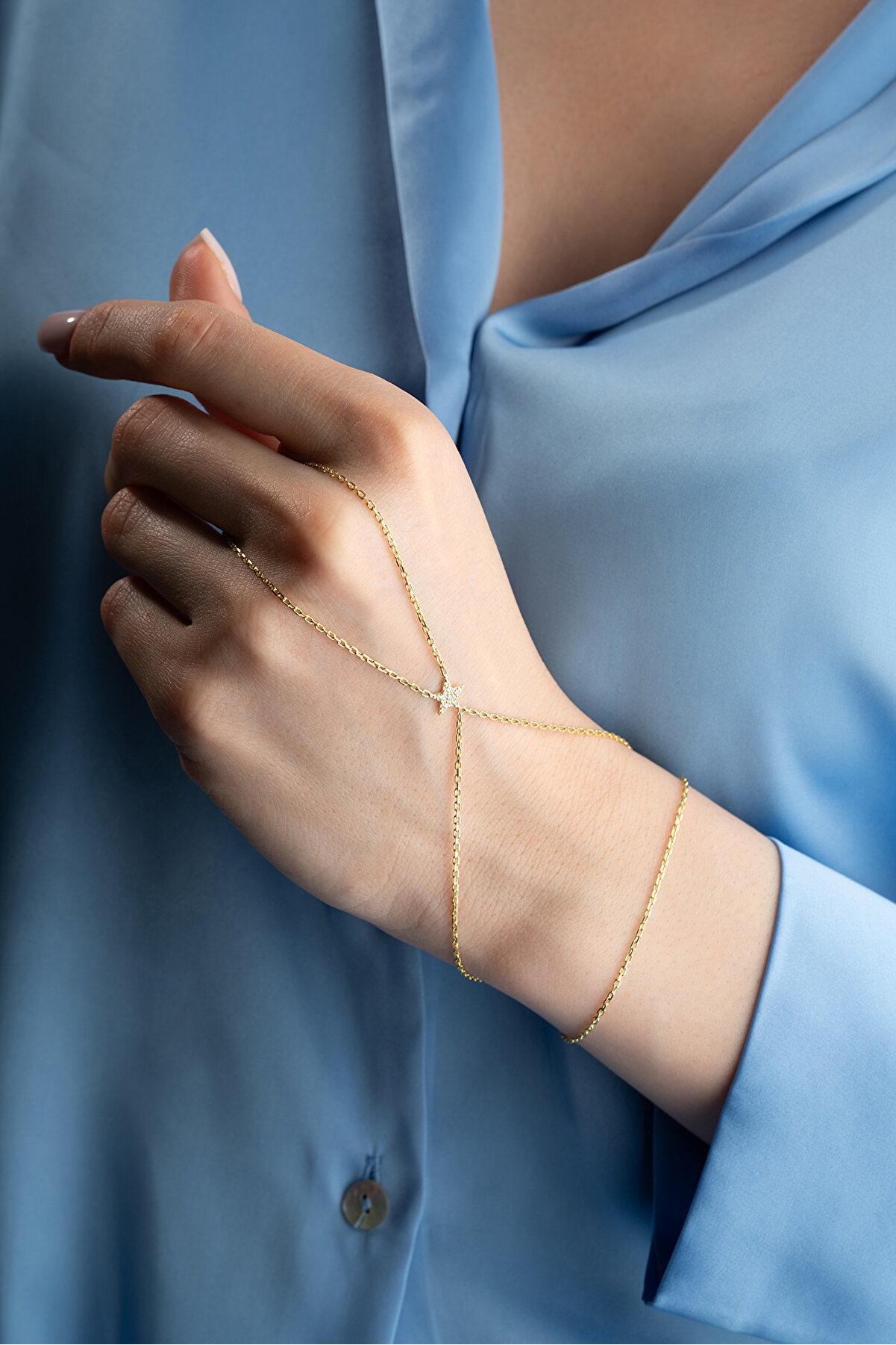 925 Ayar Gümüş Gold Kaplama Yıldız Model Şahmeran Bileklik