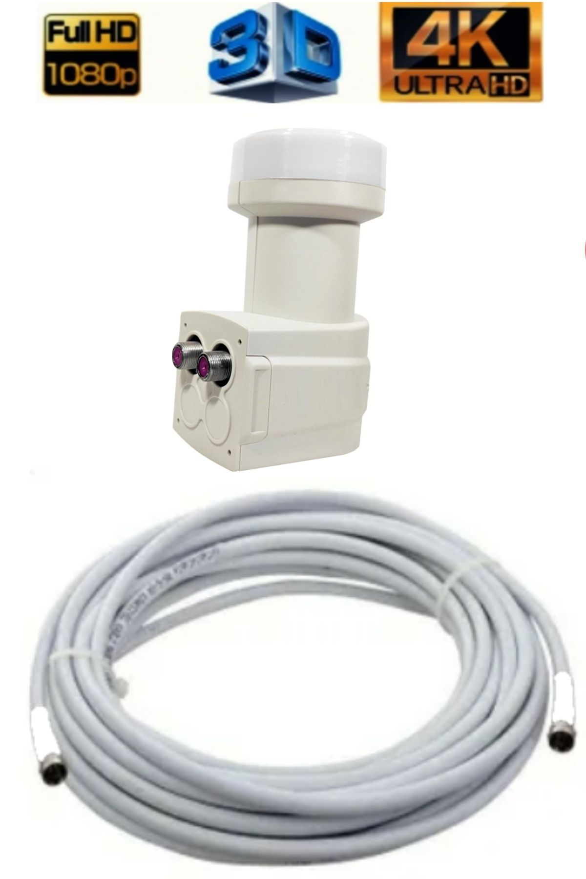 20 Metre Uydu Kablosu İkili Çıkış Çanak Uydu 4k Full Hd 3d Lnb F Konnektör 2 Li Twin Lnb