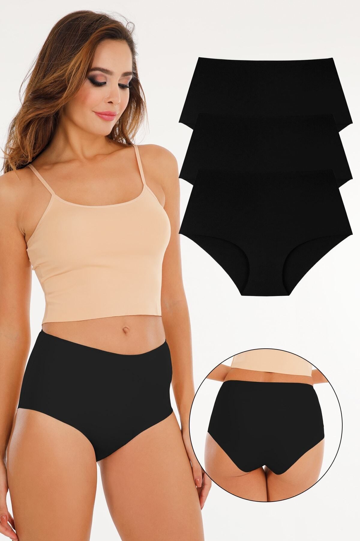 Kadın Yüksek Bel Dikişsiz Lazer Kesim Külot (BELİ LASTİKLİ) 3'lü Set