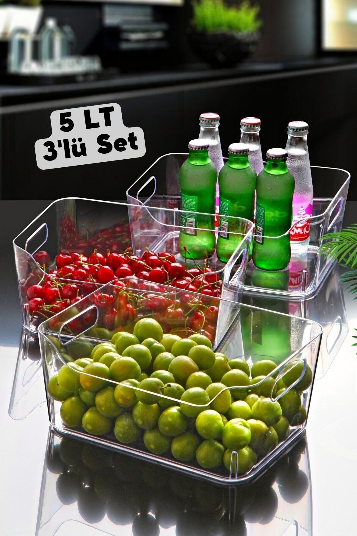 5 Lt Clear Buzdolabı & Dolap Içi Düzenleyici Organizer 3 Adet 27x19x11,5 Cm