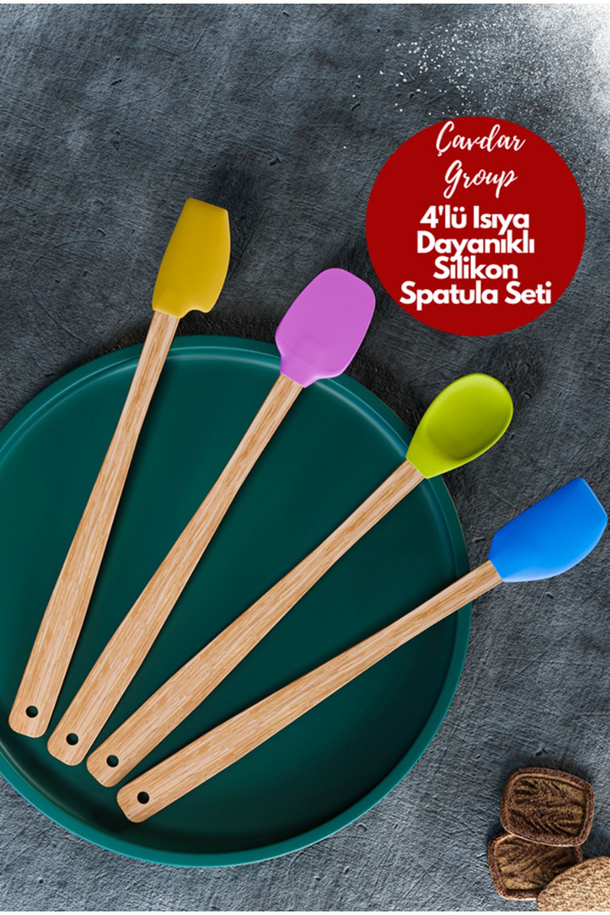 4'lü Isıya Dayanıklı Silikon Spatula Seti Silikon Mutfak Seti Renkli Kaşık Spatula Seti