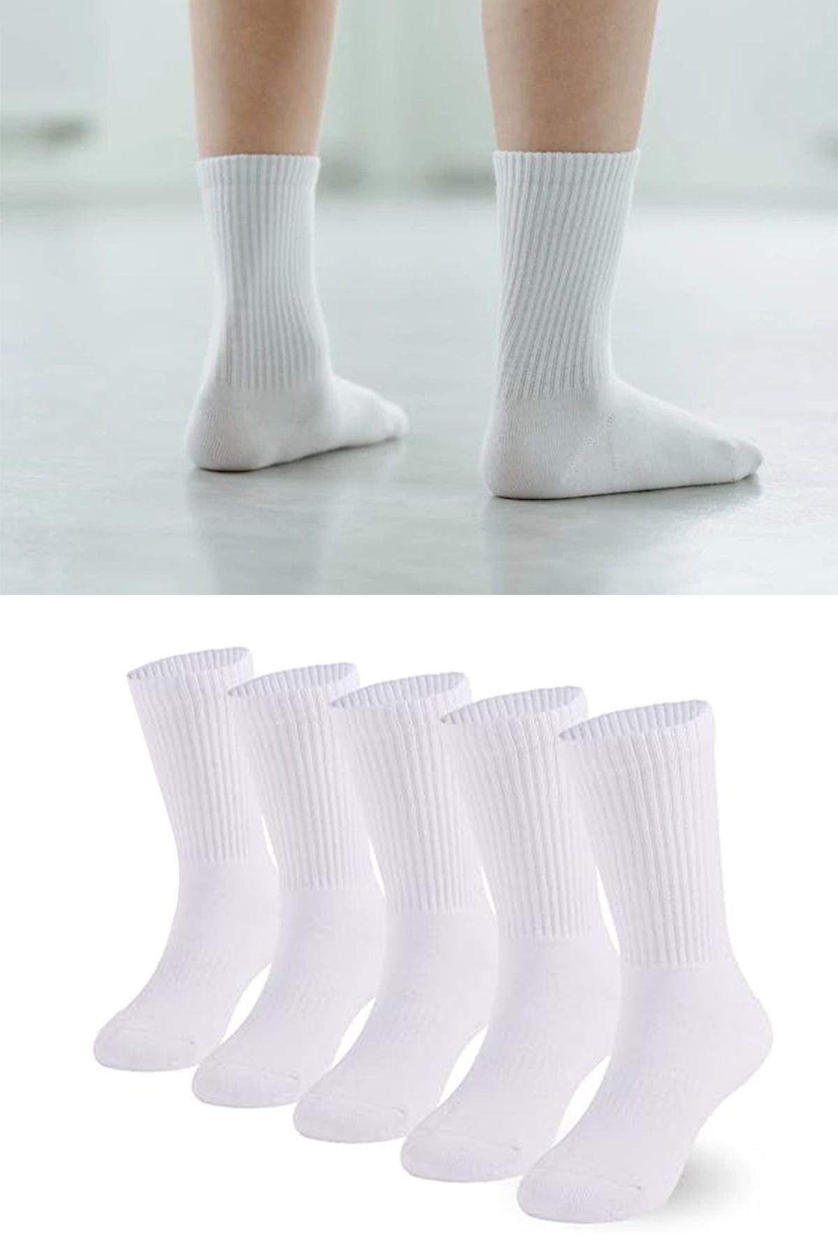 Beyaz Spor Çorap Kadın & Erkek Beyaz Renkli 5'li Spor Çorap Seti