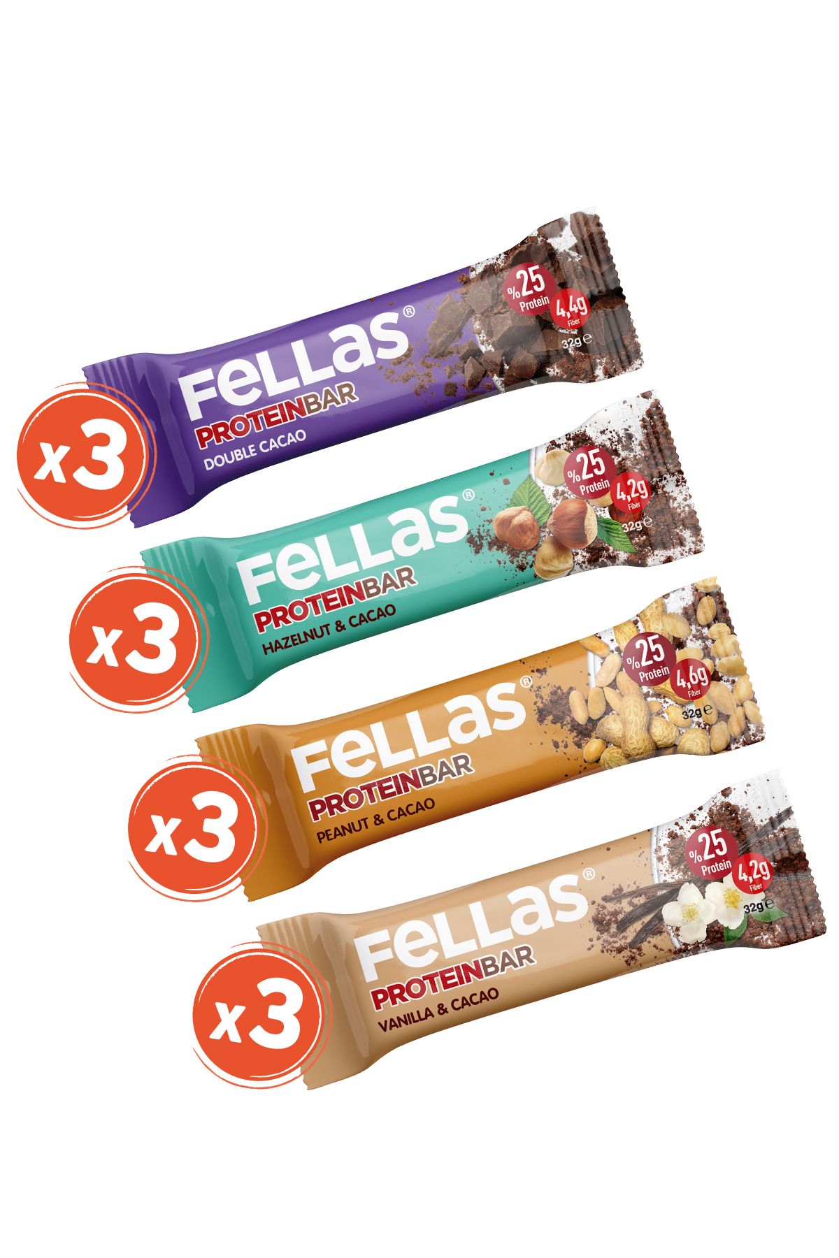 Protein Bar 32g Karma Kutu 12 Adet (4 Çeşit)