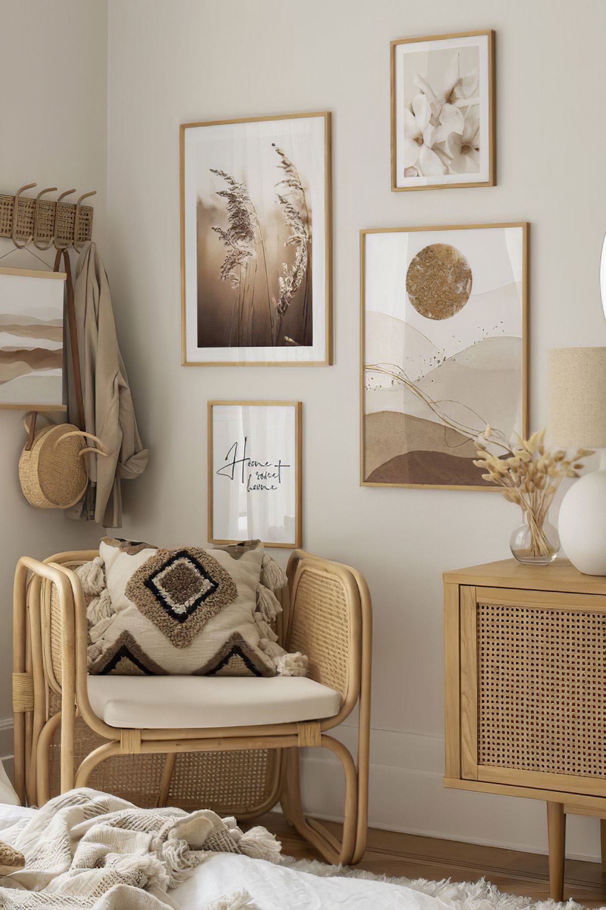 4 Parça Ahşap Çerçeve Görünümlü Mdf Tablo Seti