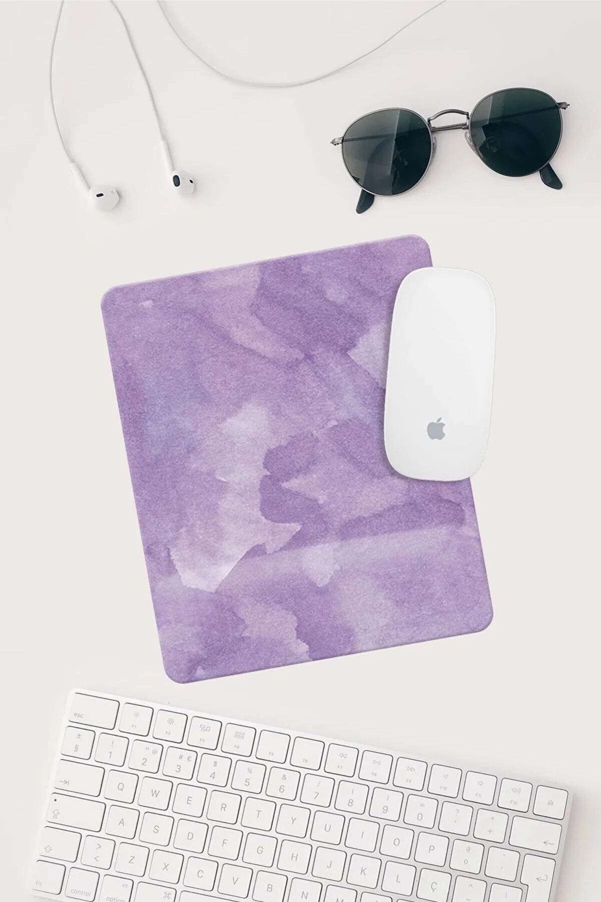 Mor Desenli Bilek Destekli Dikdörtgen Mouse Pad Mouse Altlığı.