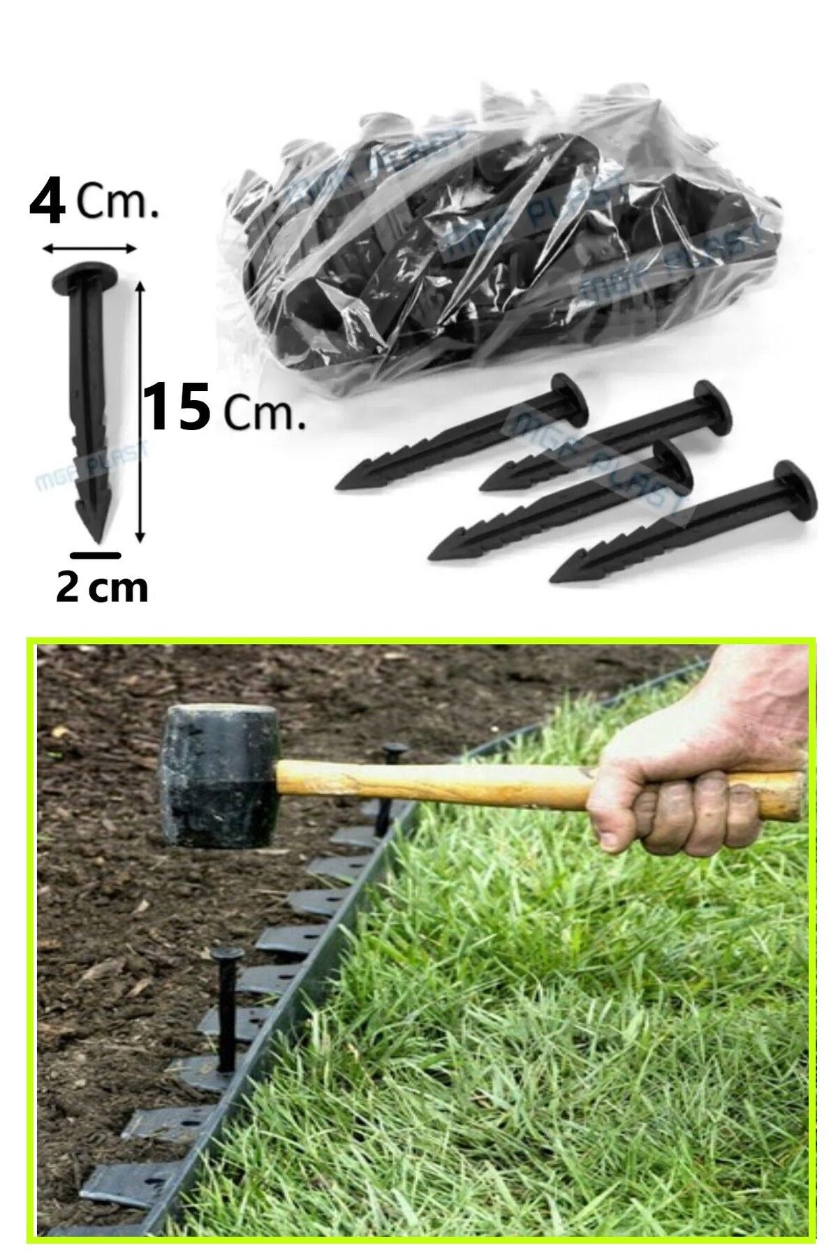 Çim Ayırıcı Kazığı 50 Adet Çim Ayracı Kazığı Çim Sınırlayıcı Kazığı Plastik Çivi