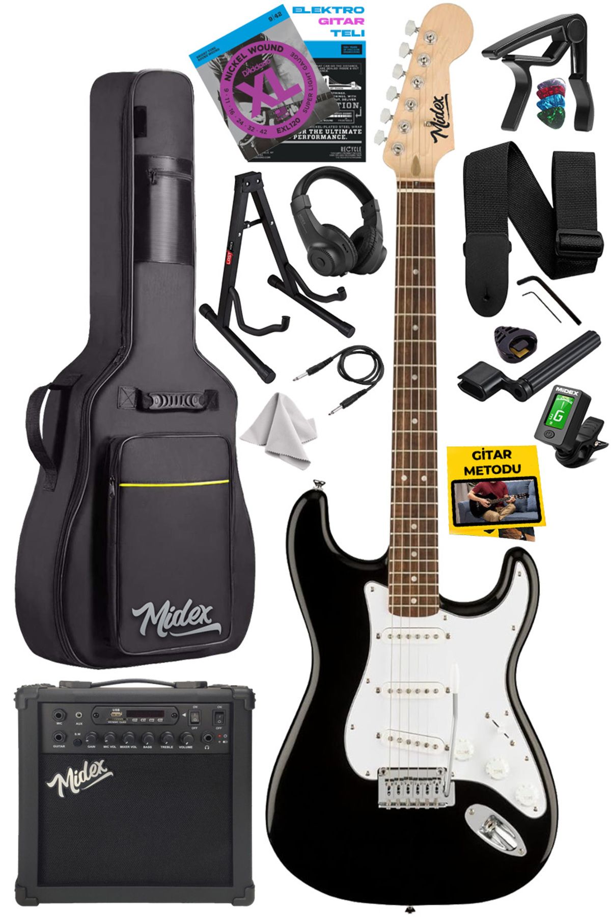 Rph-30wb-25amp Gül Klavye Sss 25w Amfili Elektro Gitar Seti
