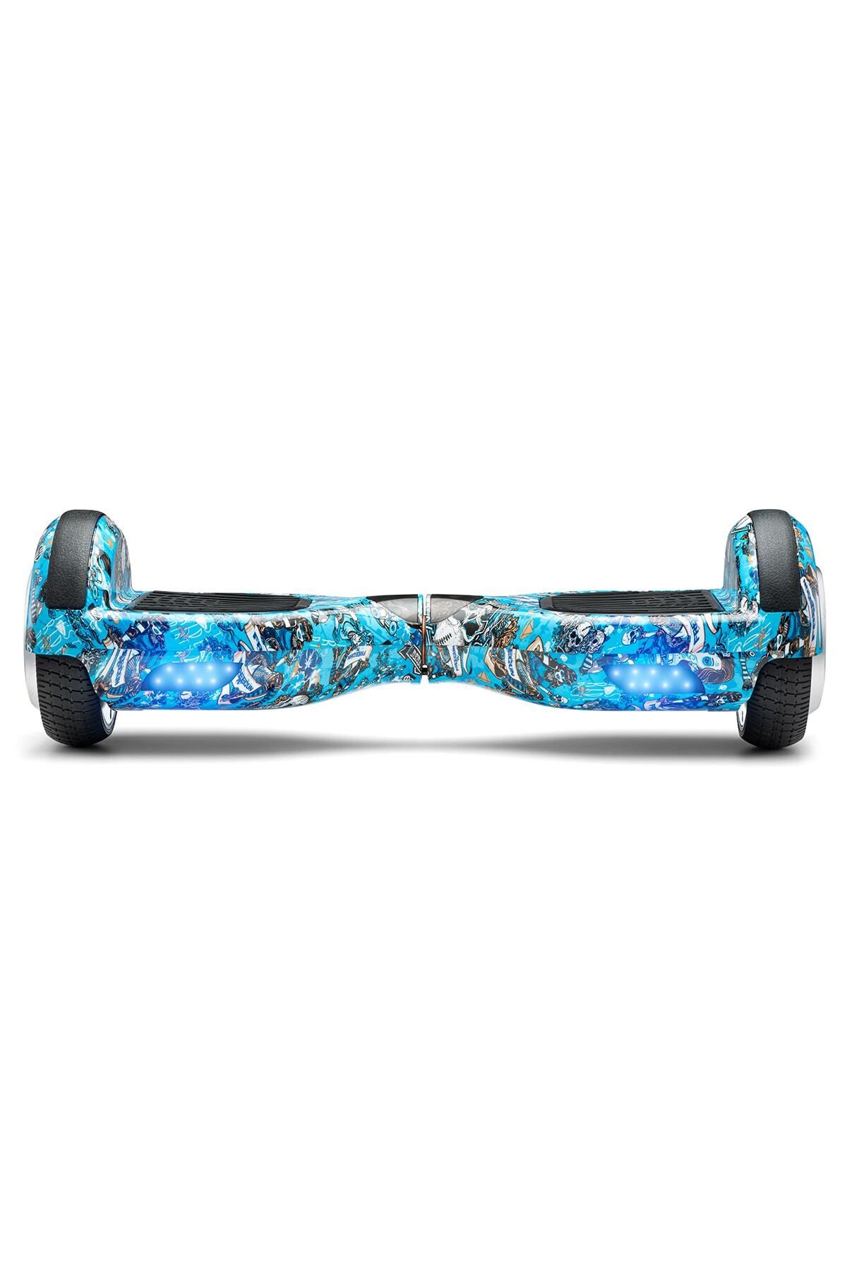 Elektrikli Kaykay Scooter Hoverboard 6.5 Inch Mavi Kurukafa Grafity Desenli Akıllı -denge - D20