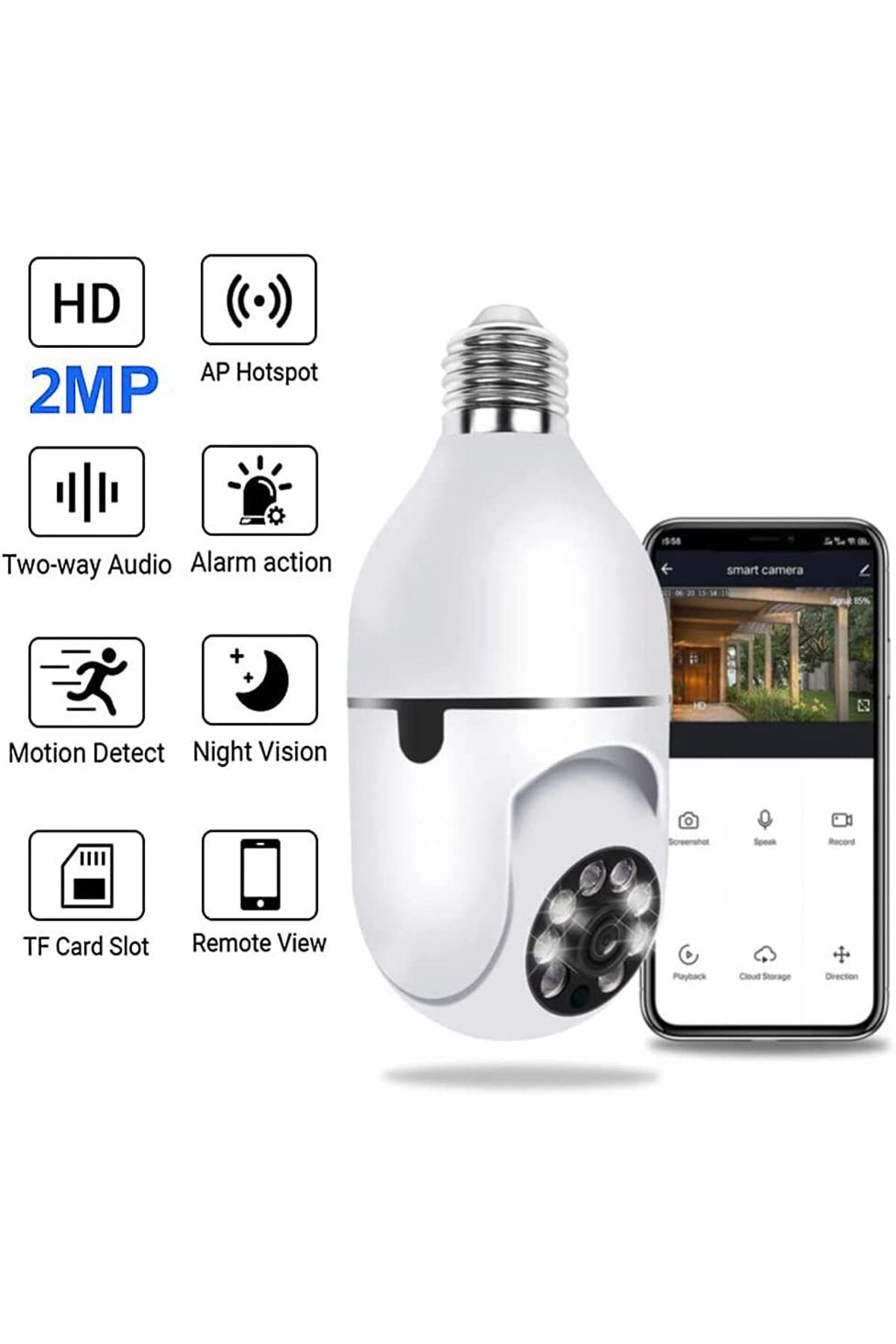 Wifi 360 Panoramik Ampul Kamera Güvenlik Kamerası Çift Wifi 360 Derece Gece Görüşlü (Lisinya)