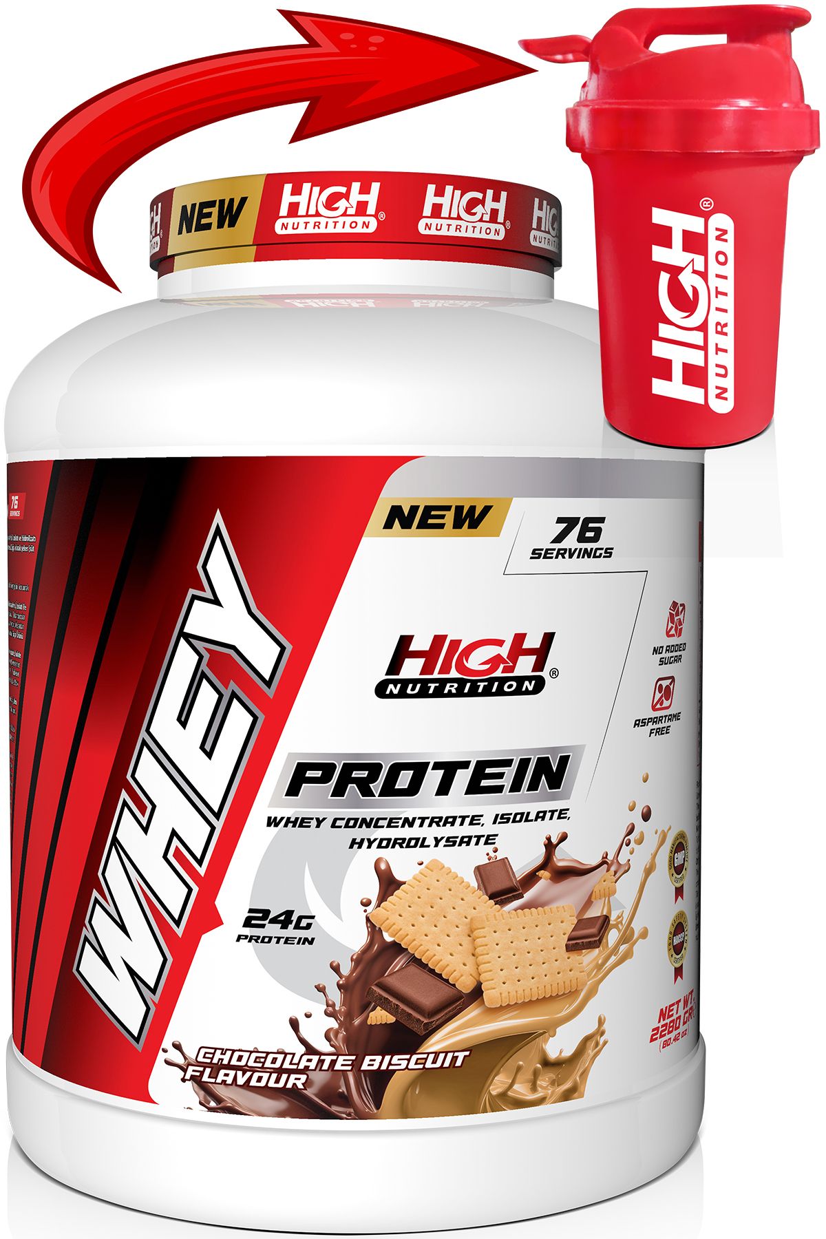 Protein Tozu 2280 Gr Çikolata Bisküvi Aromalı Whey Protein 24 Gram Protein 76 Servis Shaker Hediye