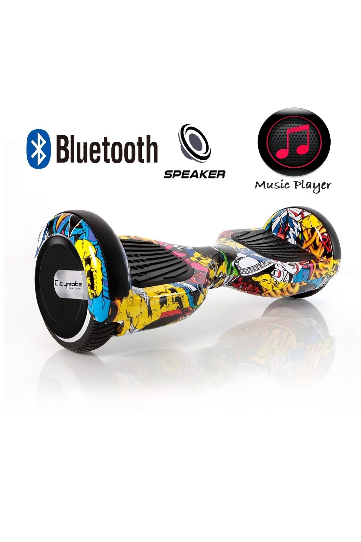 Elektrikli Kaykay Hoverboard Bluetooth Hoparlörlü 6.5 Inch Grafiti Desenli Otomatik Akıllı Denge
