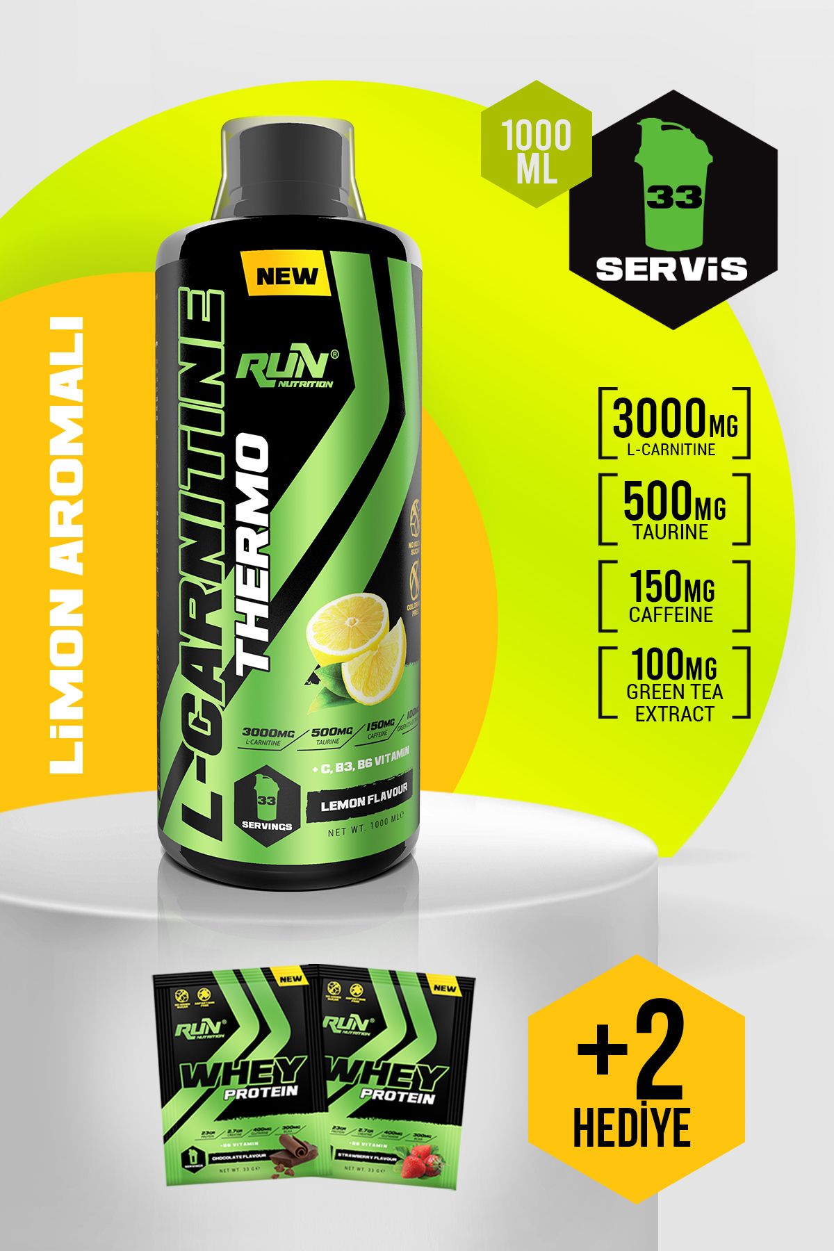 L-carnitine - 1 Lt - Limon Aromalı - 3000mg - 33 Servis - Hediyeli