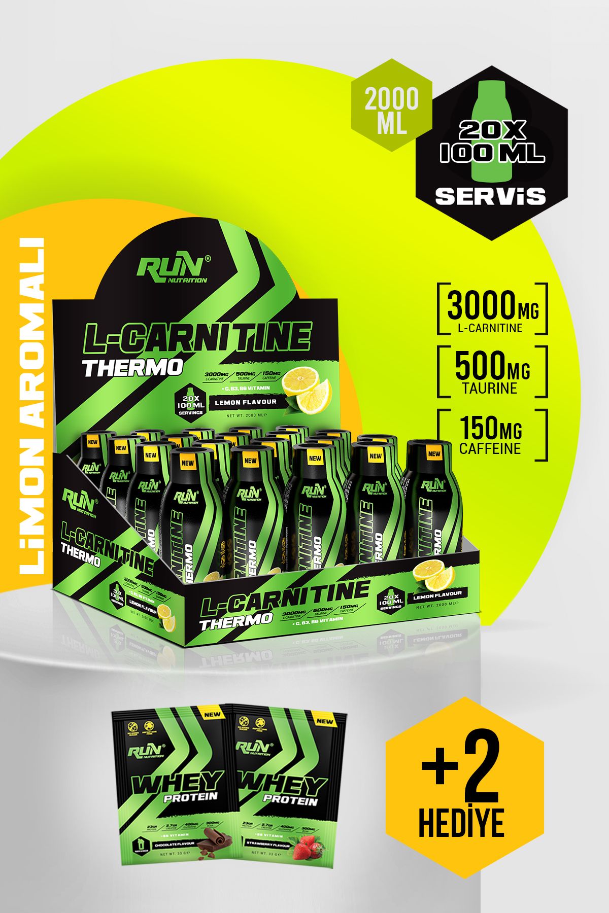 L-carnitine - 20 Ampül - Limon Aromalı - 3000mg - 20 Servis - Hediyeli