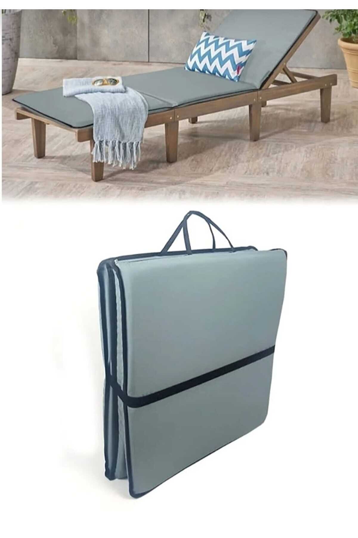 Kamp Yatağı Çadır Yatağı Şezlong Minderi 170x52x4 Cm Işbir Gri Sünger Fermuarlı Şezlong Gri