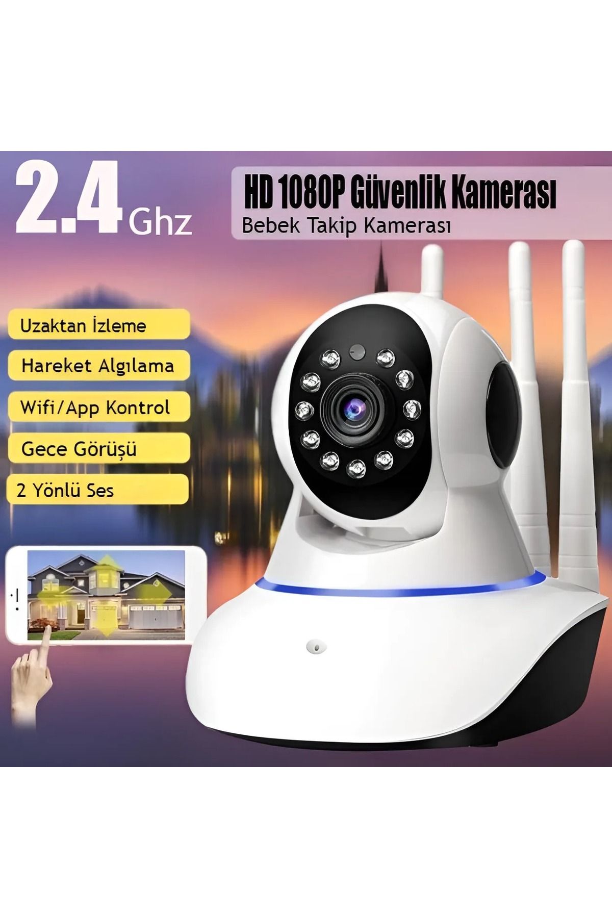 Kablosuz Wifi Bebek Izleme Ip Kamerası 3 Antenli Gece Görüşlü Güvenlik Ip Kamera Harekete Duyarlı