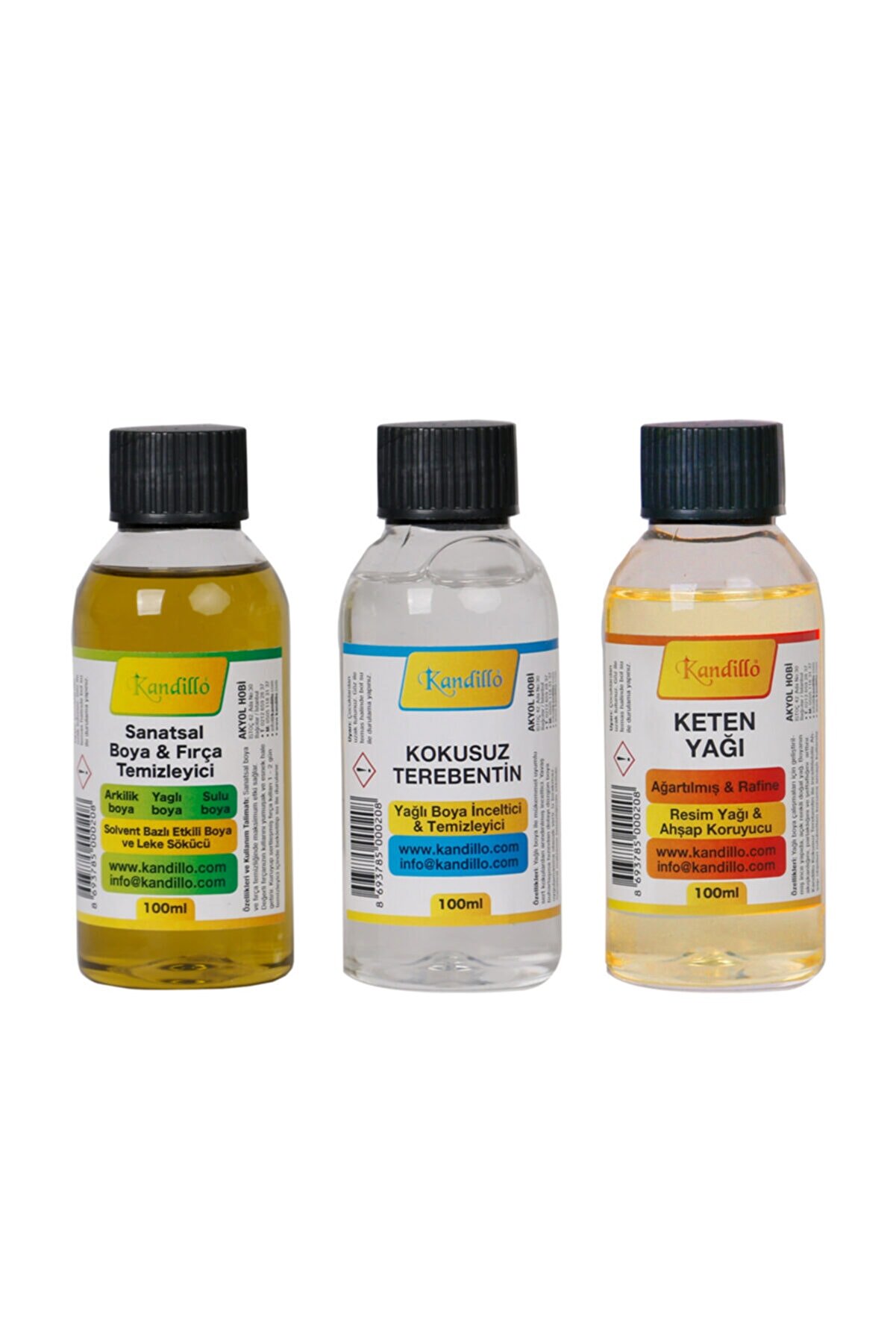 Yağlı Boya Seti Yardımcı Malzemeler 3 X 100 Ml Terebentin Resim Keten Yağı Ve Fırça Temizleme Sıvısı