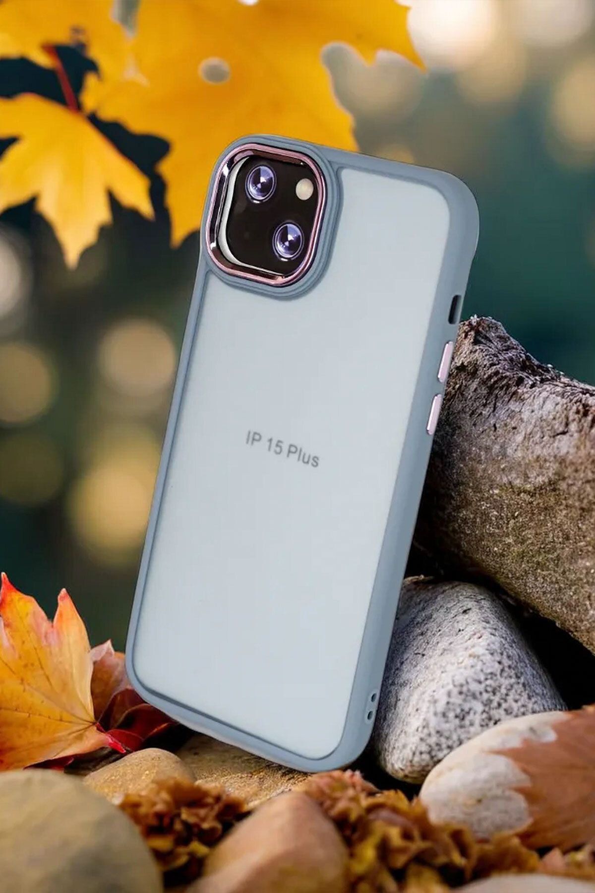 Iphone 15 Plus Uyumlu Kılıf Metal Çerçeve Hassas Butonlu Renkli Buzlu Şeffaf Transparan Kapak