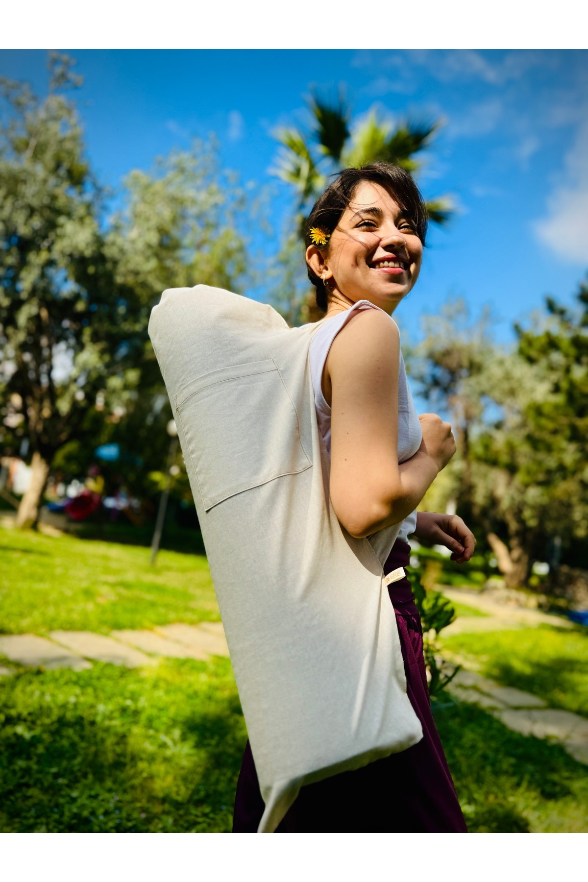 Mat Taşıma Çantası (8 MM) Yoga Pilates Mat Çantası %100 Ham Pamuk Kumaş