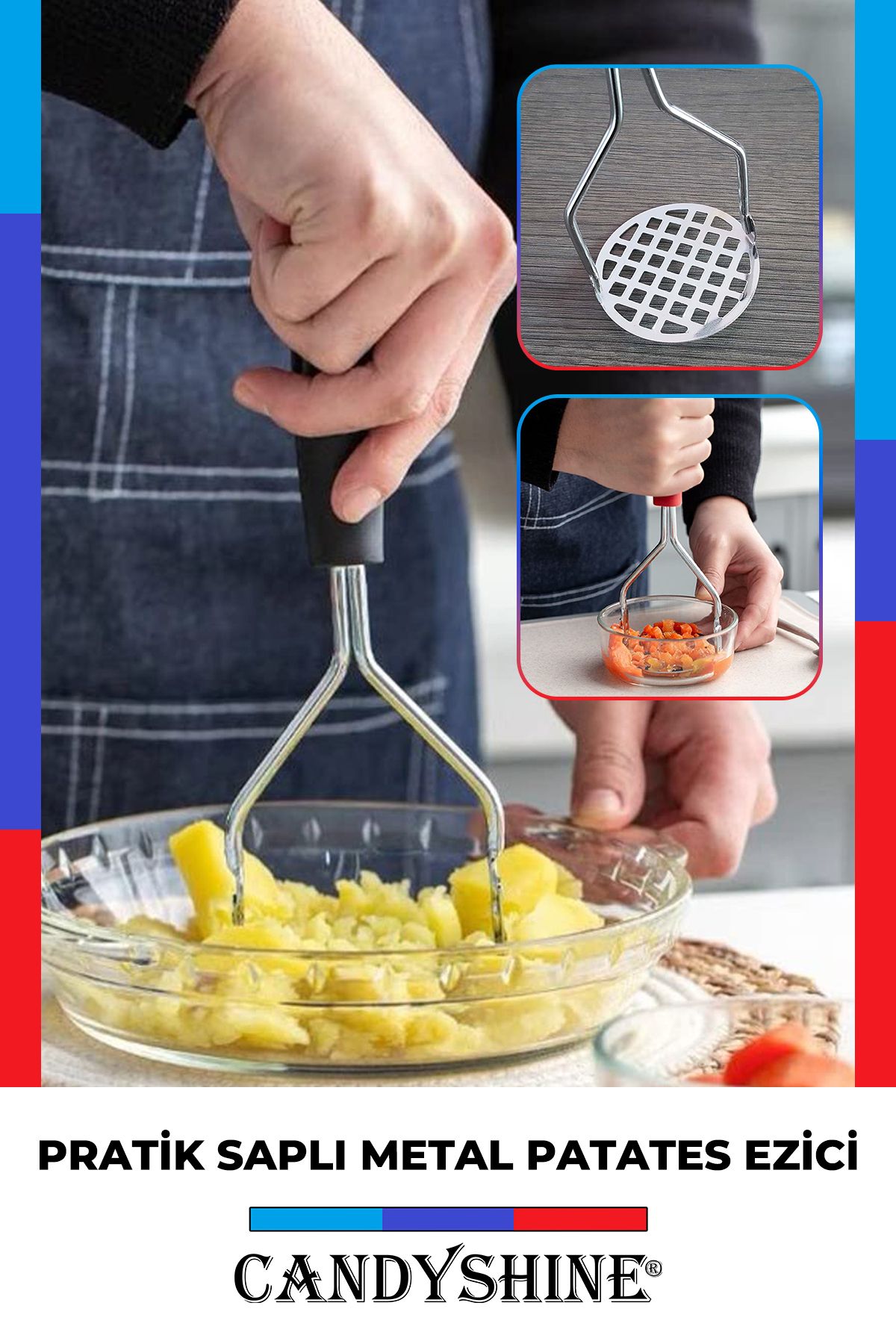 Renkli Saplı Metal Patates Ezici