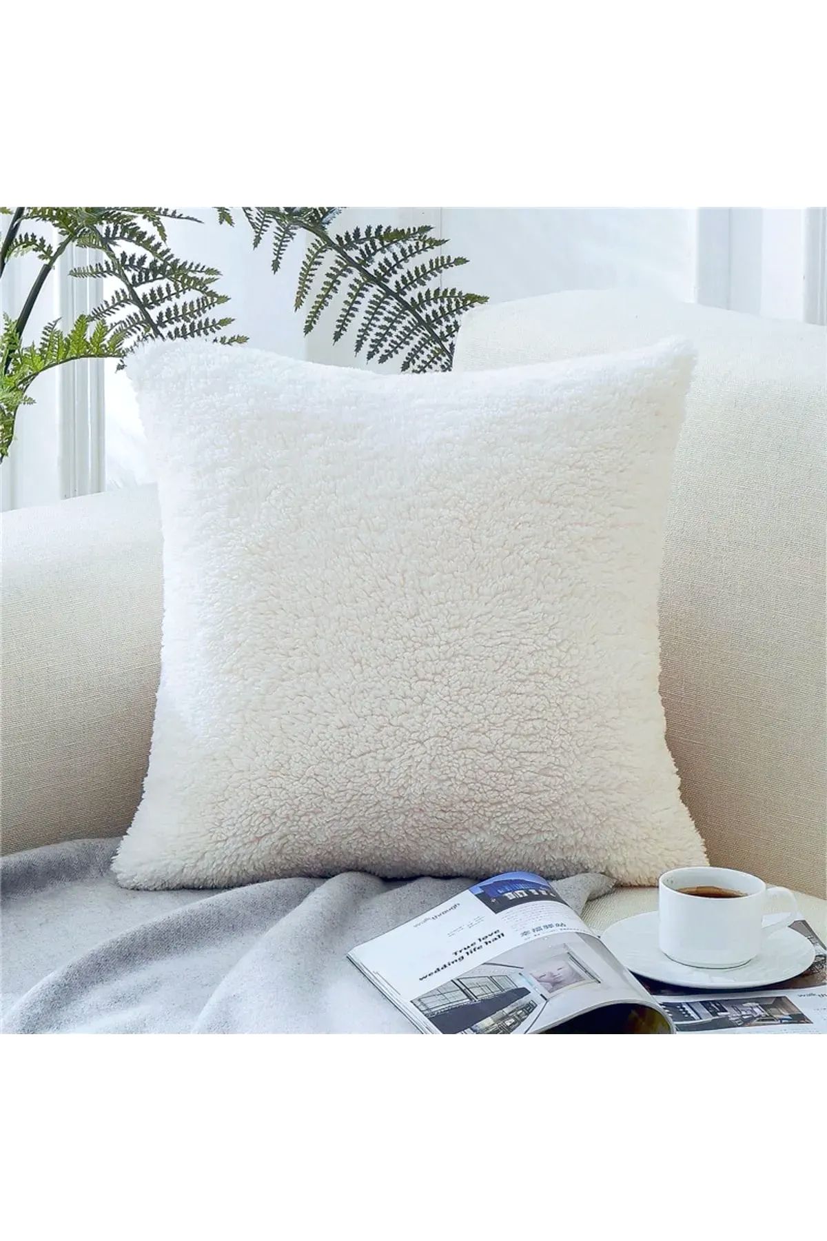 Peluş Teddy Puffy Dekoratif Yastık Kırlent Kılıfı 43x43