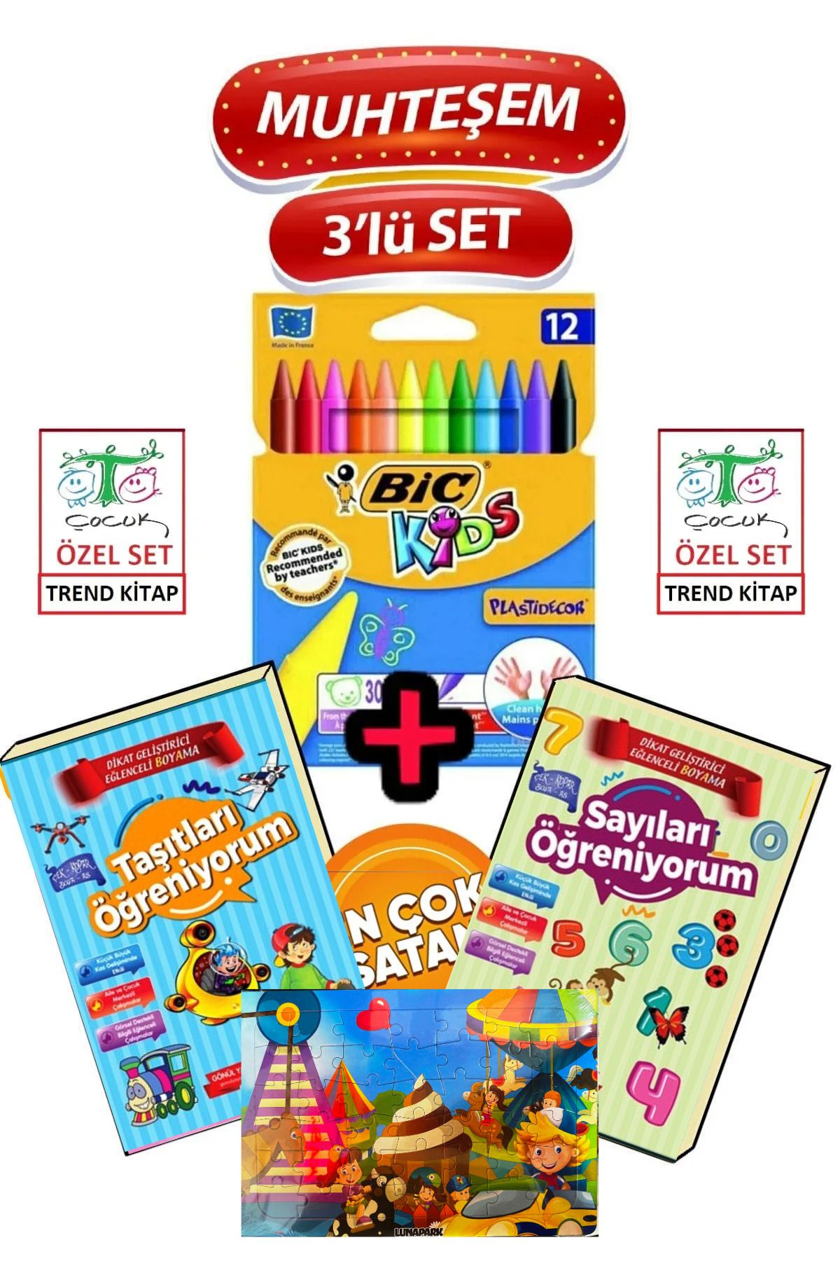 Kids Plastidecor Silinebilir Pastel Boya 12 Renk Eğitici Boyamalar Ve Puzzle