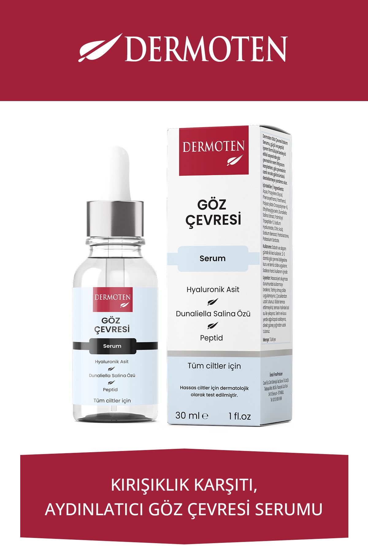 Göz Çevresi, Hyaluronik Asit Ve Dunaliella Salina Özlü Göz Çevresi Bakım Serumu 30 ml