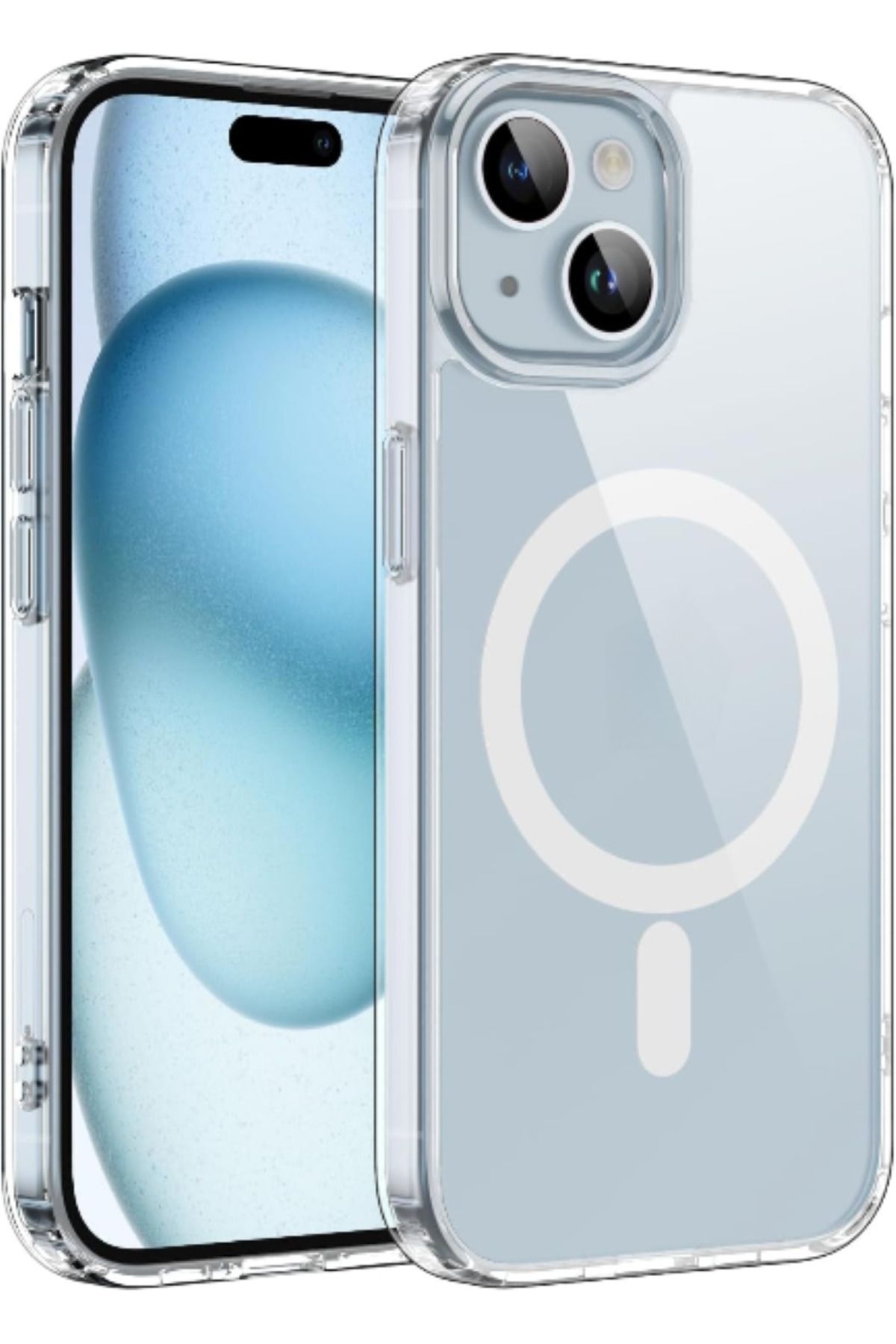 Apple iPhone 15 Plus Kılıf Magsafe Wireless Kablosuz Şarj Destekli Sert Şeffaf Darbe Emici Kapak