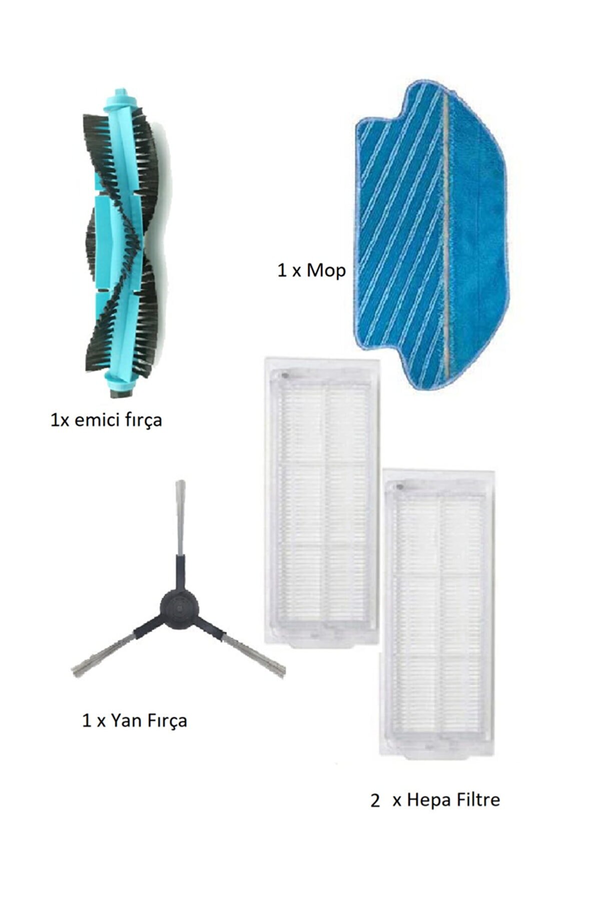 Xıaomı Mop Pro - Vıomı V2-v3 Uyumlu Yedek Parça Seti (hepa Filtre, Mop, Yan Fırça, Emici Fırça)