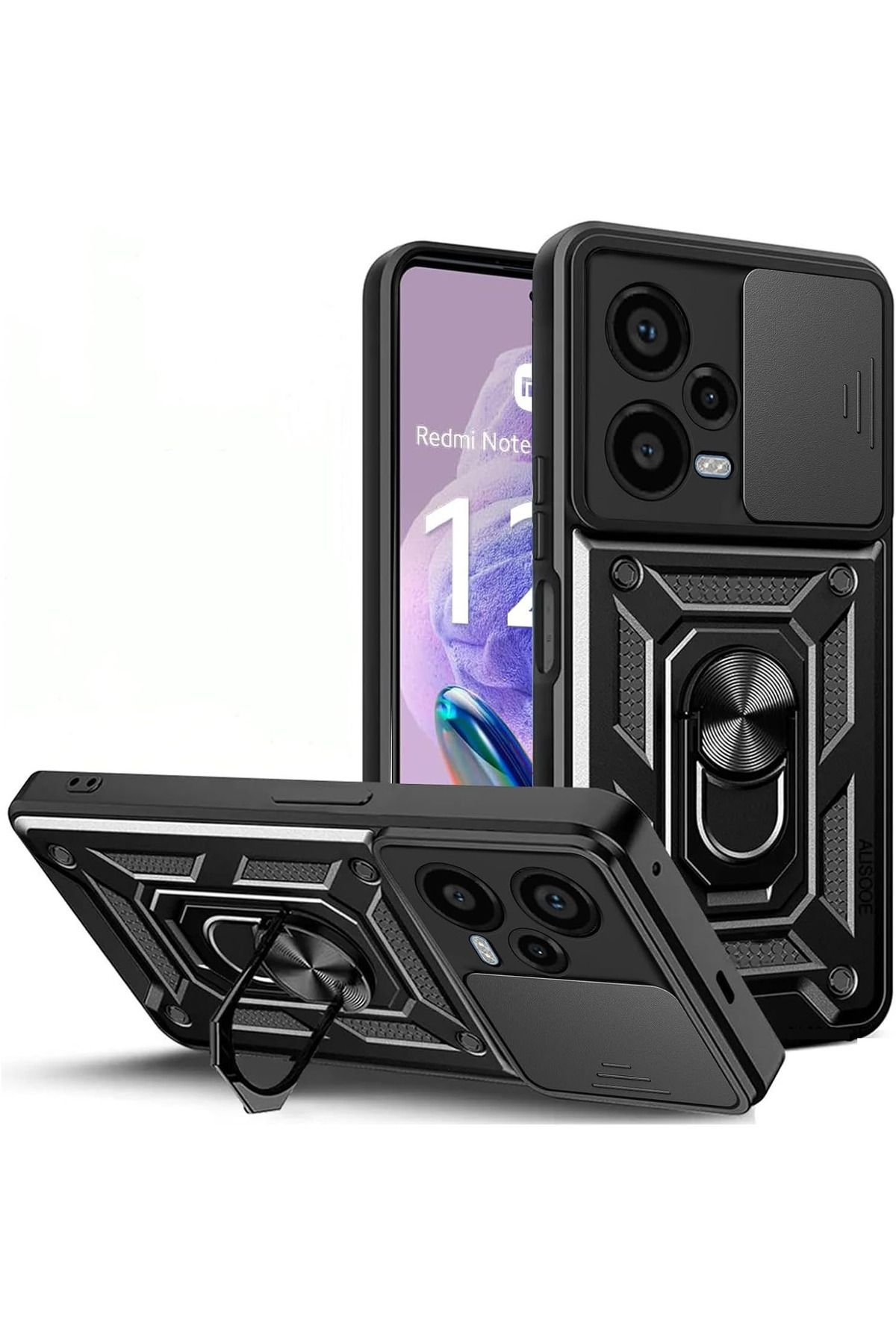 Redmi Note 12 Pro 5g Kılıf Kamera Korumalı Sürgülü Yüzüklü Armor Tank Kapak