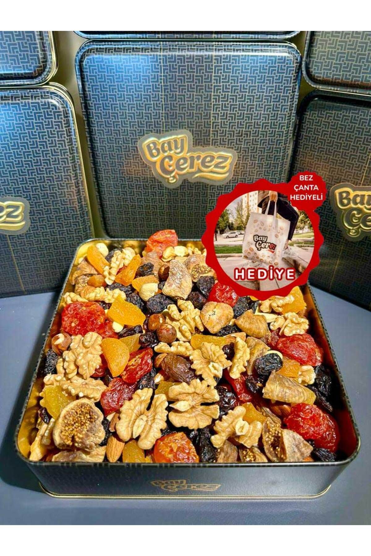 Hediyelik Metal Kutu 10 Çeşit Karışık Kuruyemiş (ATOM) Net:1 Kg
