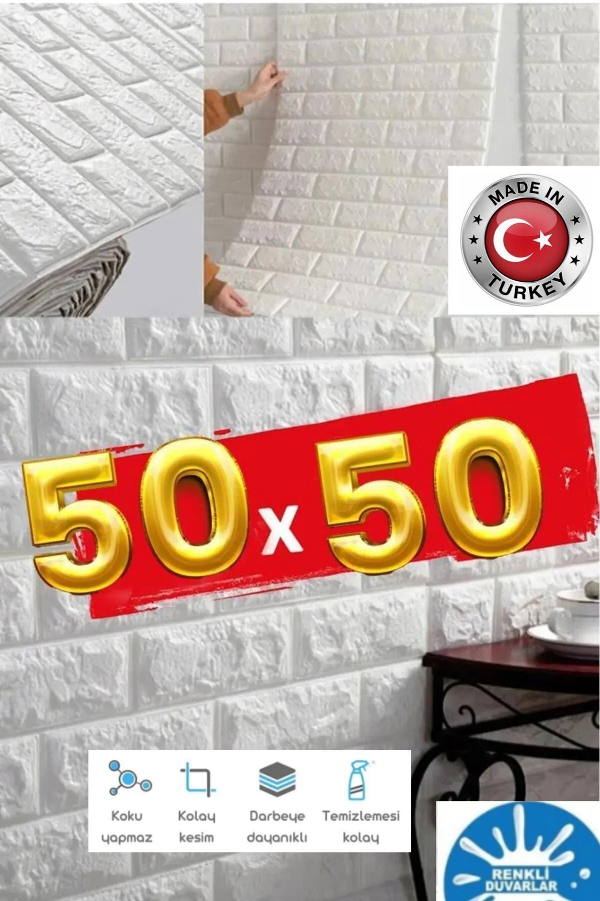 50x50 Cm 0,27 m2 Beyaz(ekru) Kendinden Yapışkanlı Duvar Kağıdı Esnek Köpük Panel 3d Tuğla Desen