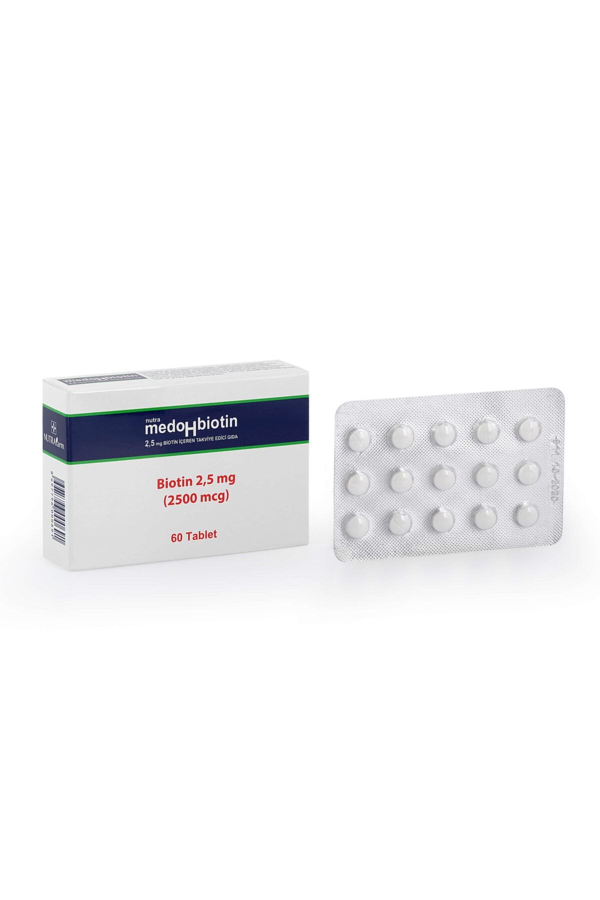 Medohbiotin 2,5 Mg 60 Tablet (Saç, Cilt ve Tırnak Güçlendirici Vitamin) Biotin Gıda Takviyesi