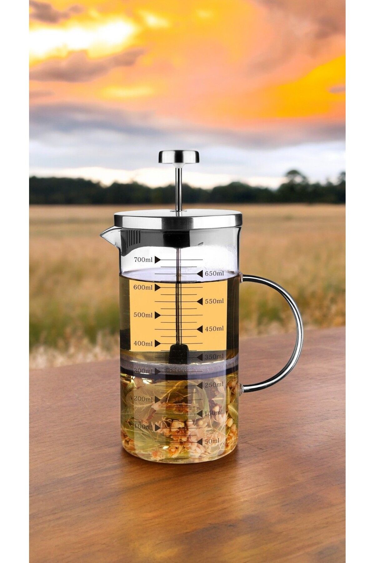 Cambu 700ml 3 Ü 1 Arada (ATEŞE DAYANIKLI) French Press Demlik, Ölçü Kabı