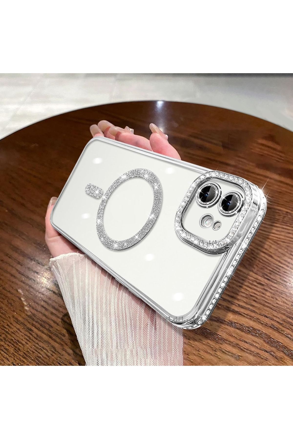 İphone 11 Kılıf Tam Kamera Korumalı Kenarları Swarovski Taşlı Parıltılı Simli Parlak Magsafe Diamond