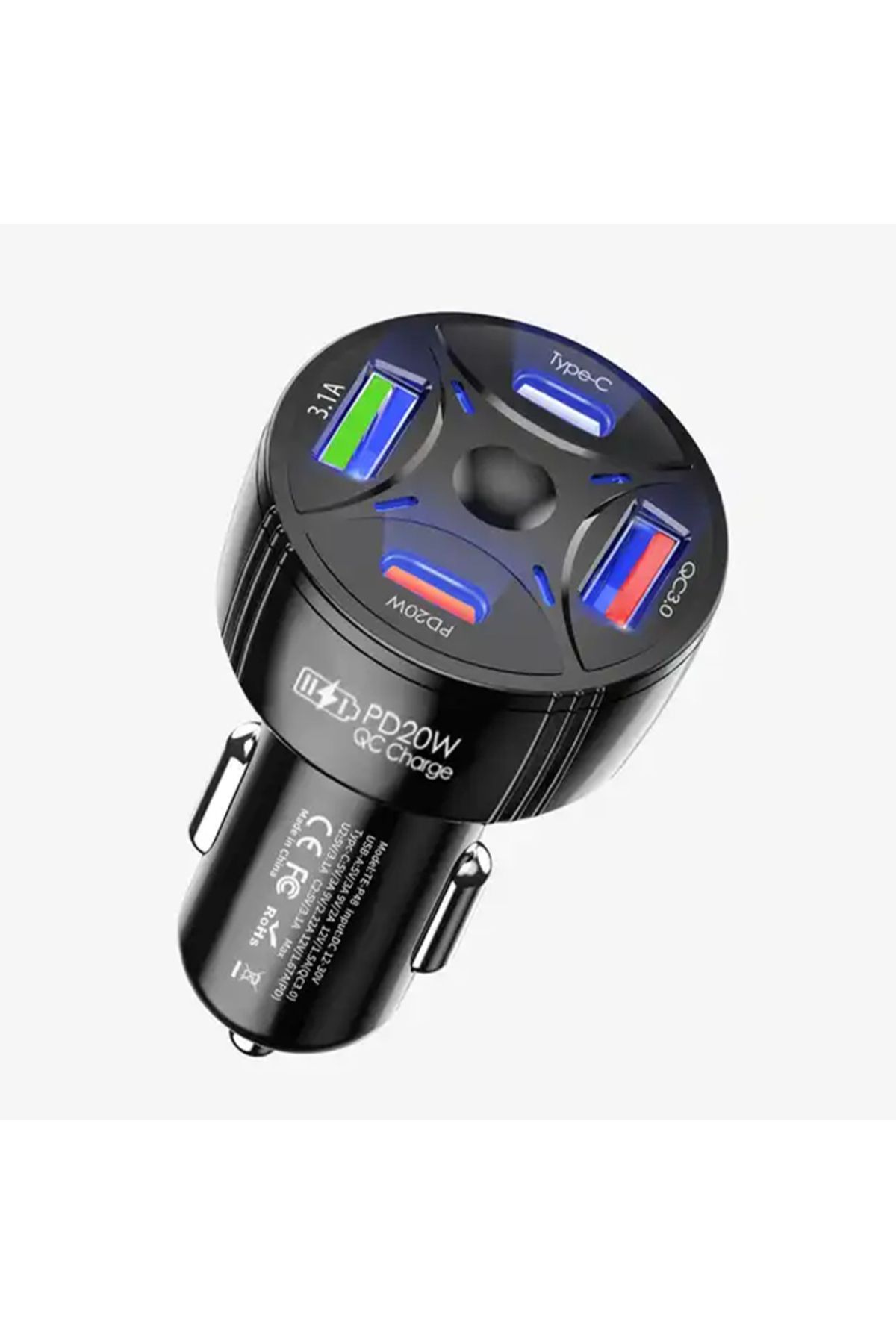 P48 4 in 1 PD20W + QC3.0 Araç İçi Çakmaklık Hızlı Şarj Başlığı SİYAH